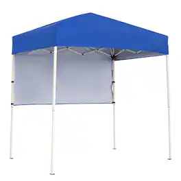 Costway - Pop-Up Canopy Tent with 1 Half Sidewall, Easy Setup Folding Outdoor Sun Shelter - Blue