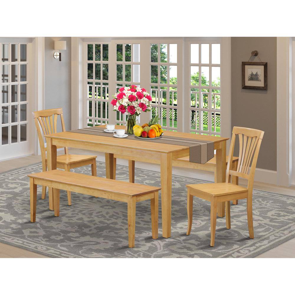 Back. East West Furniture - 5 Pc Dinette set - Dining Table and 2 Kitchen Chairs along with 2 Wooden benches - Oak.