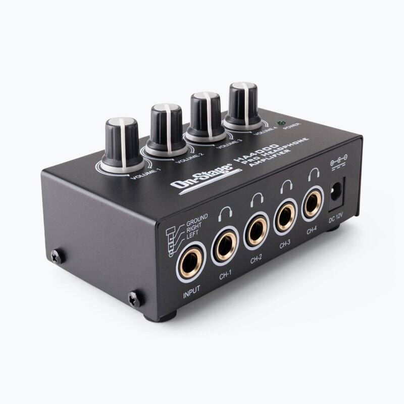 JK PoiR HAREA VOLIMES HEADPHON VOLUMAE2 PRO AMPLIFIER 0GO VOLUME1 On-Stage: 12V GROUND DC RIGHT CH4 LEFT CH-3 CH-2 CH-1 INPUT