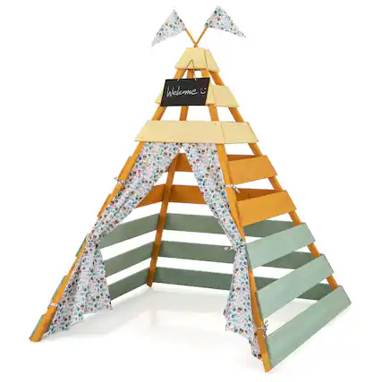 Front. Costway - Costway Kids Tent with Machine Washable Flags & Door Curtains Detachable Chalkboard - Multicolor.