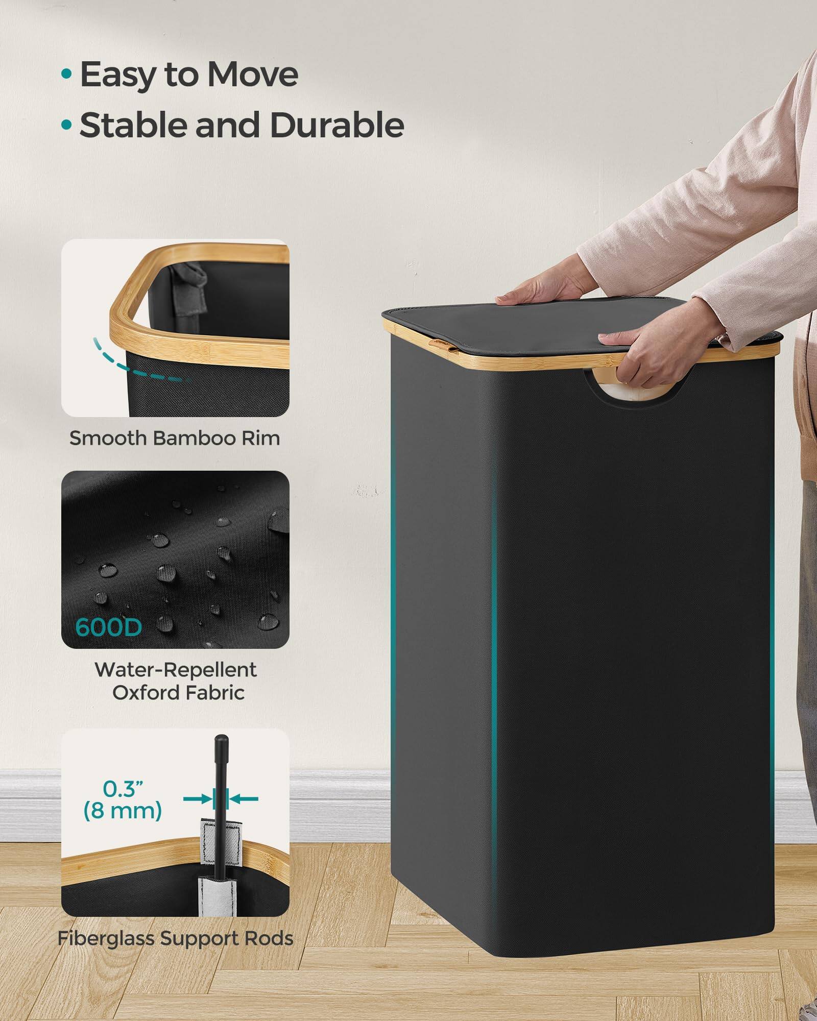 - Easy to Move
- Stable and Durable

- Smooth Bamboo Rim
- 600D Water-Repellent Oxford Fabric
- 0.3" (8 mm) Fiberglass Support Rods