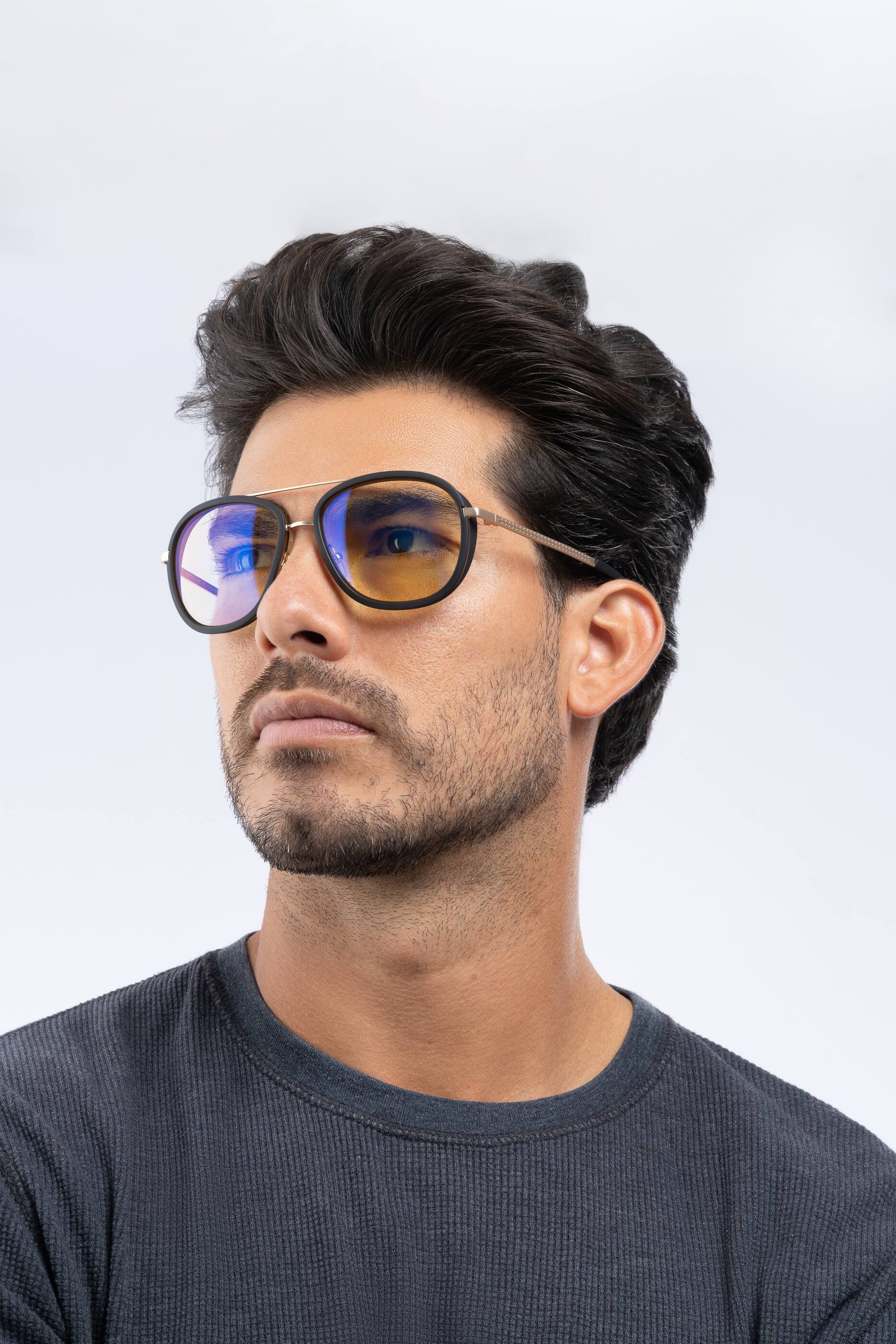 Left. GUNNAR - Dume Computer Glasses with Blue Light Reduction, Amber Lenses - Gold.