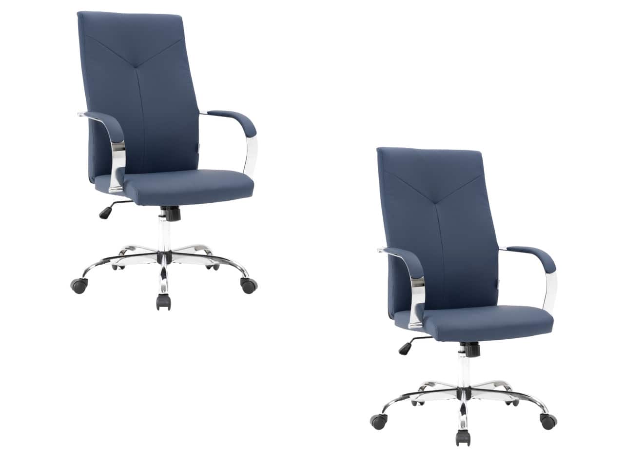 LeisureMod - Set of 2 Sonora Ergonomic High-Back Leather Office Desk Chair with Swivel and Tilt for Conference Room or Home Office - Navy Blue