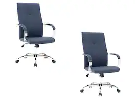 LeisureMod - Set of 2 Sonora Ergonomic High-Back Leather Office Desk Chair with Swivel and Tilt for Conference Room or Home Office - Navy Blue