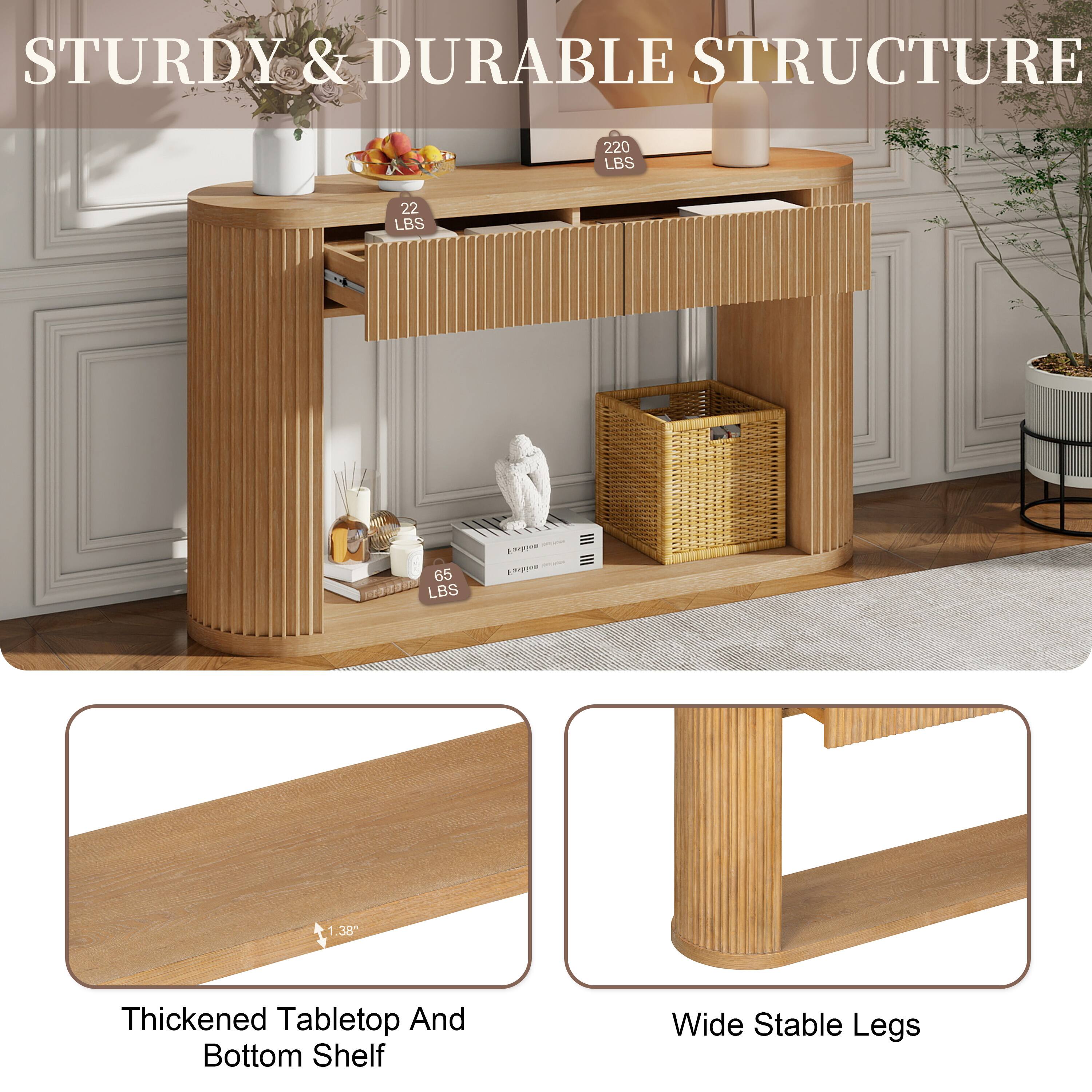 STURDY & DURABLE STRUCTURE

220 LBS
22 LBS
65 LBS

1.38" Thickened Tabletop And Bottom Shelf
Wide Stable Legs