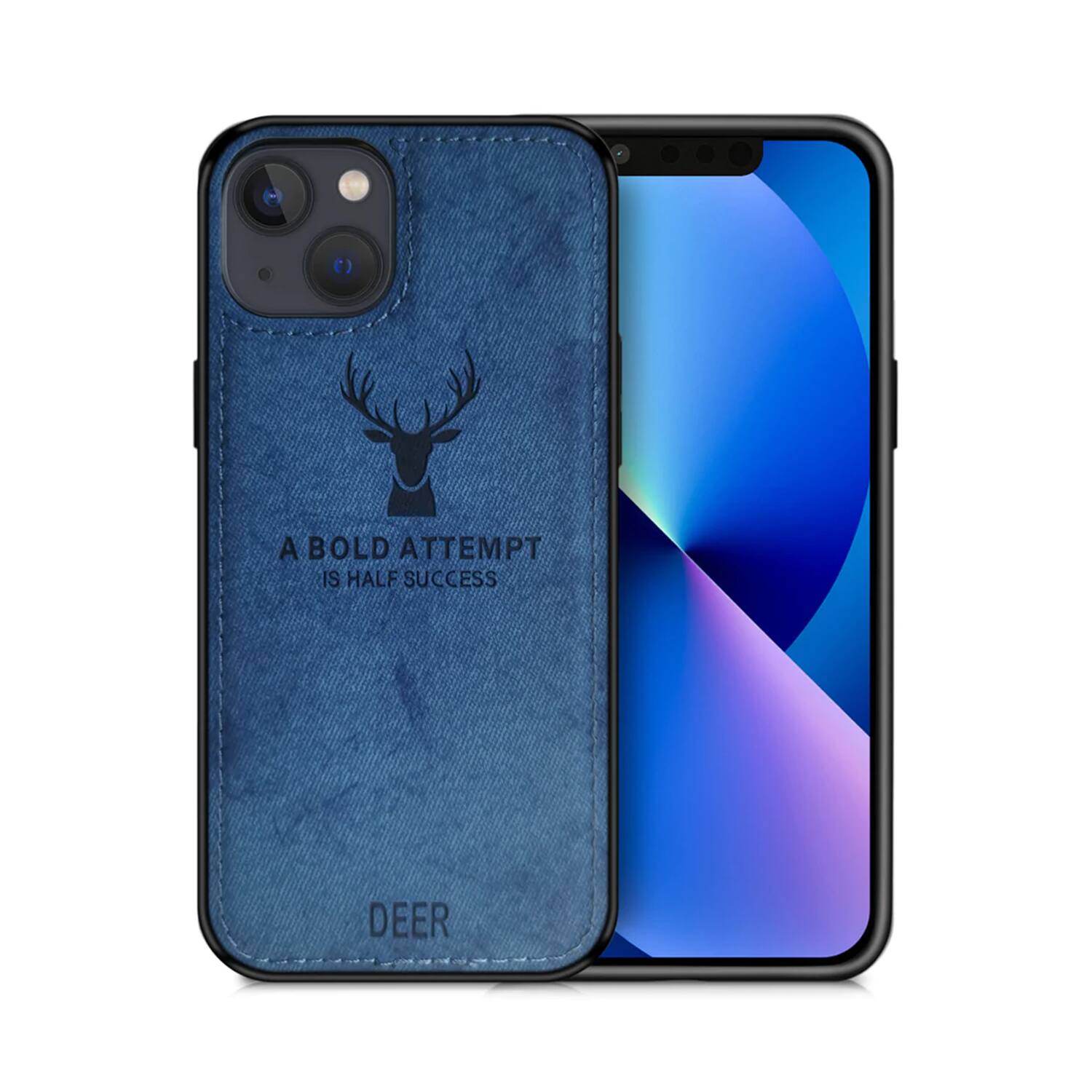 Alpha Digital - Iphone 14 - Protective Case W/ Luxury Soft Cloth & Deer Design- Anti-dirt/shock - Blue