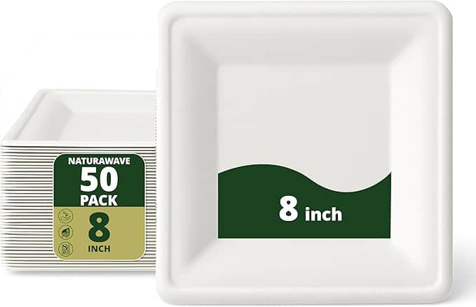 NATURAWARE ESSENTIALS - 8" Square Biodegradable Plate - Natural White