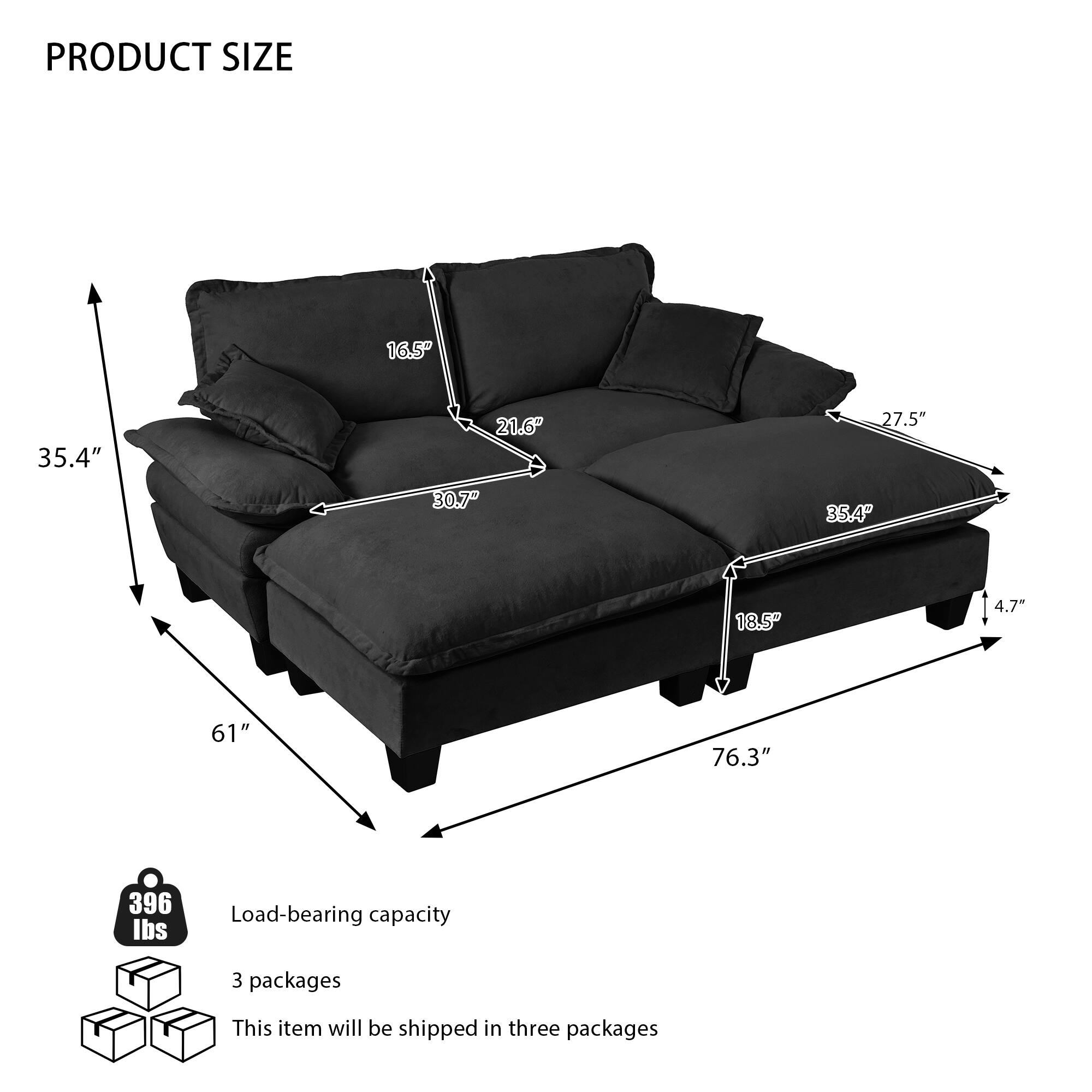 PRODUCT SIZE  
16.5" x 35.4" x 21.6" x 27.5" x 30.7" x 35.4" x 18.5" x 4.7" x 61" x 76.3"  
396 lbs Load-bearing capacity  
3 packages  
This item will be shipped in three packages