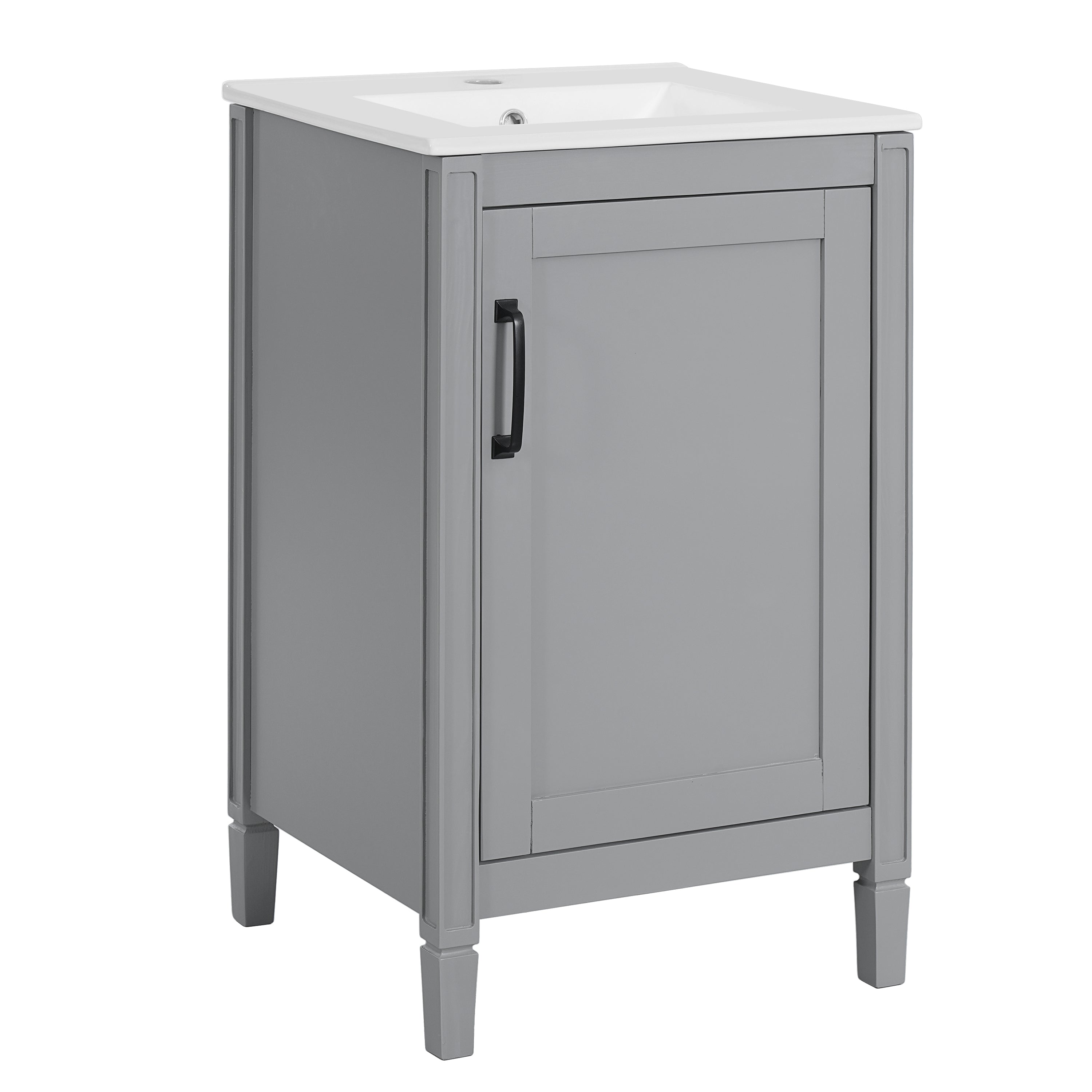 Angle. Boyel Living - 20 Inch Gray Bathroom Vanity with Ceramic Sink Soft Close Door Adjustable U Shaped Shelf and Door Storage Rack - Gray.