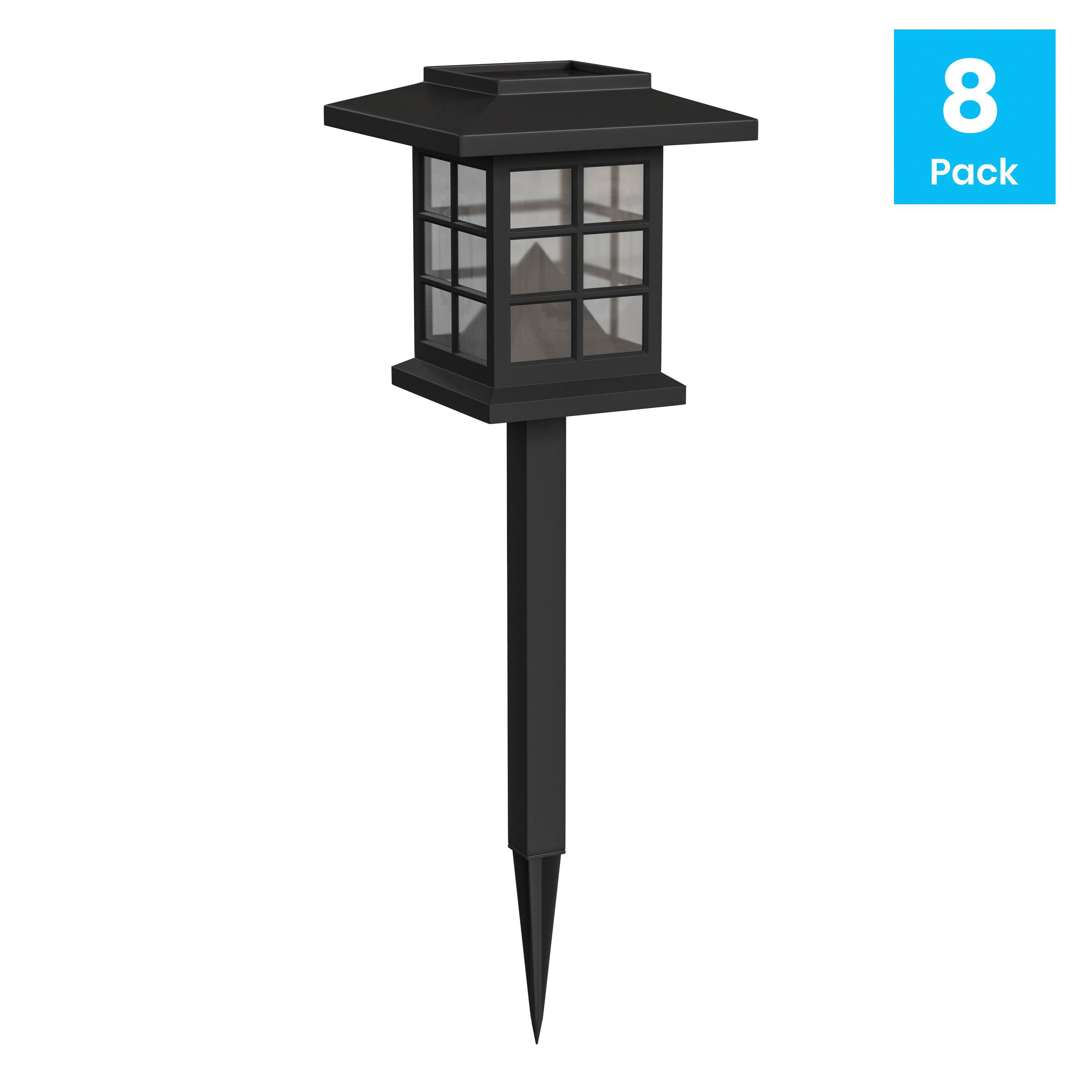 Alt View 1. Emma + Oliver - Lantern Style Outdoor Solar LED Landscaping Lights - Polypropylene - Set of 8 - Black.