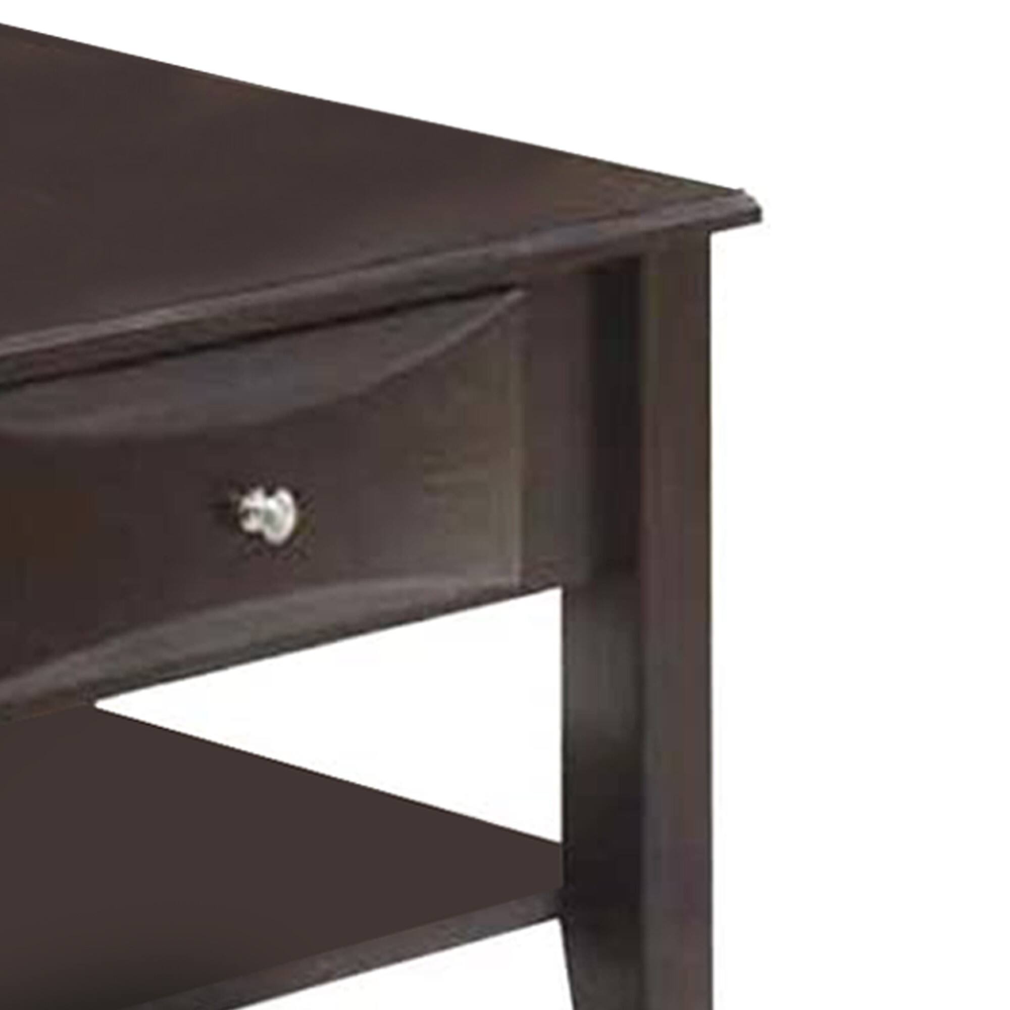 Left. Manhattan Lane - 24 Inch Classic Square End Table, Single Drawer, Bottom Shelf, Wood - Brown.