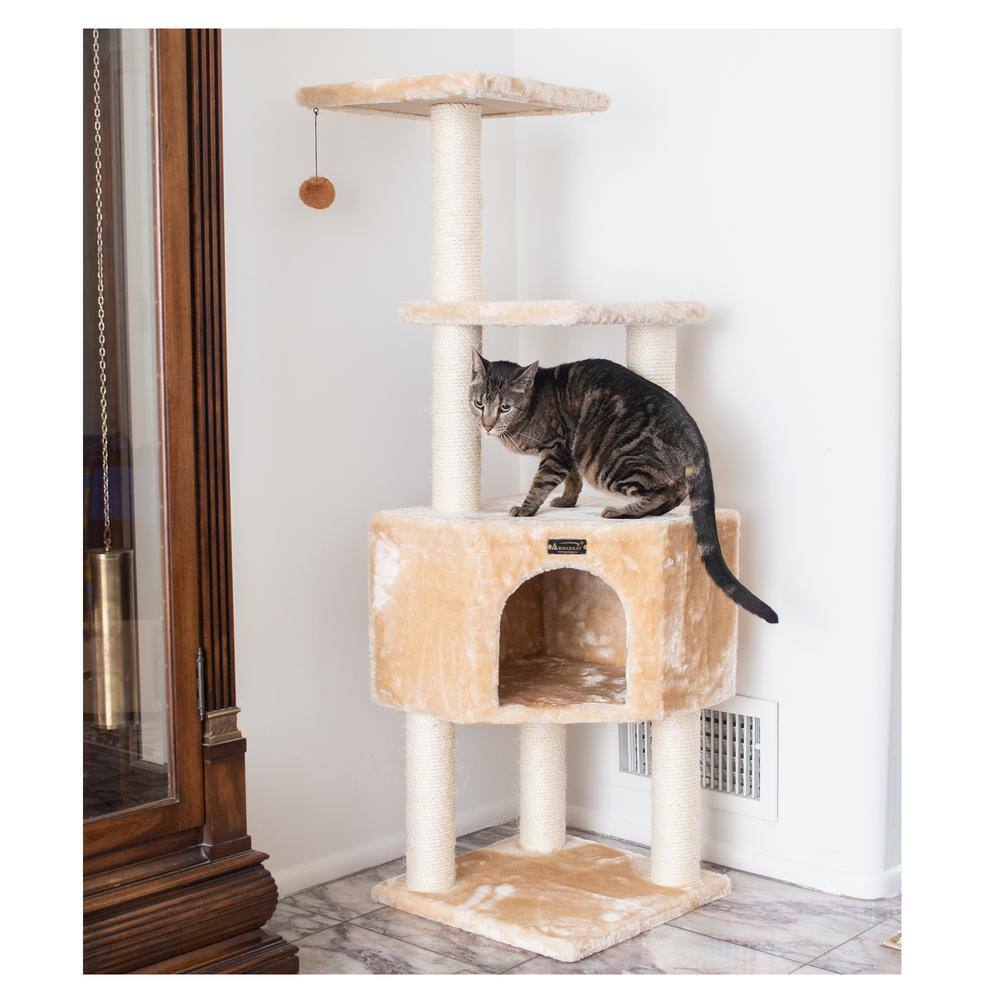 Back. Armarkat - 3 Levels Real Wood Cat Tower For Kittens Play 48 Height Beige - Beige.