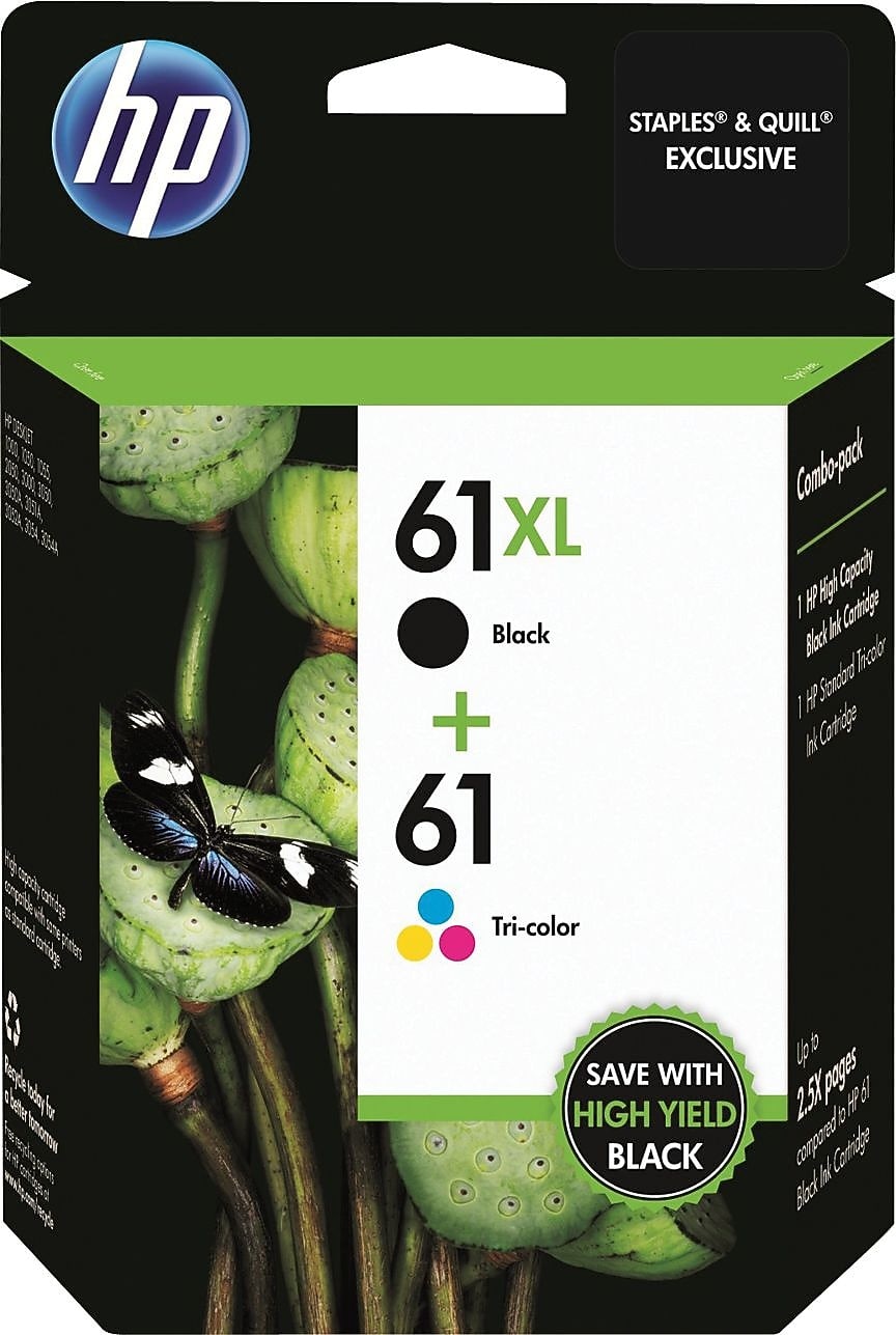 HP 61 Multipack Ink Cartridges, 2/Pack (CZ138FN#140) Black|Tri