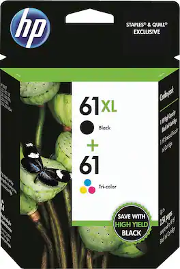 HP - 61 Multipack Ink Cartridges, 2/Pack (CZ138FN#140) - Black|Tri-color