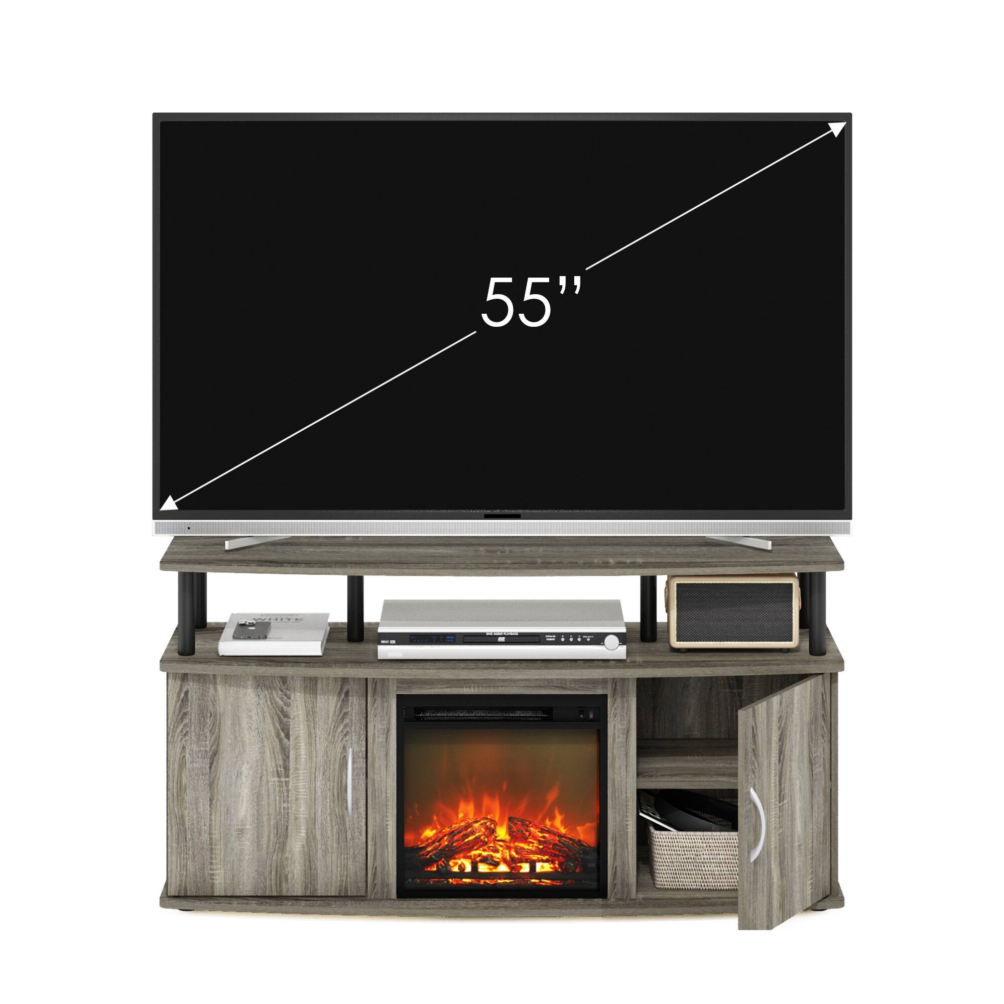 Alt View 4. Furinno - Jensen Living Room Fireplace Entertainment Center with Doors Storage Cabinet for TV up to 55 Inch - French Oak Grey/Black.