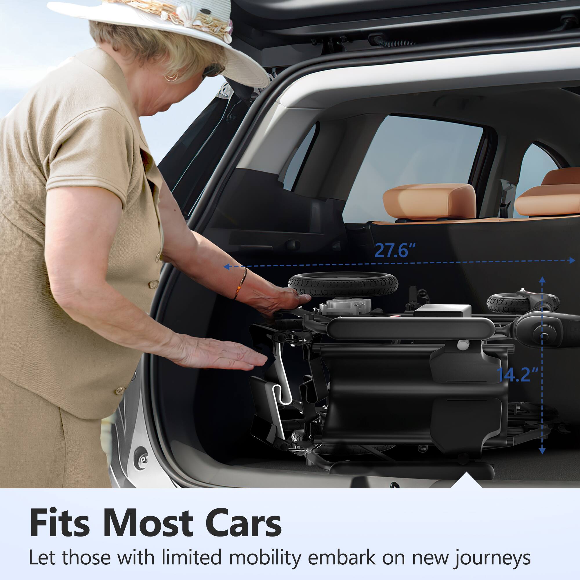 27.6" 14.2" Fits Most Cars  
Let those with limited mobility embark on new journeys