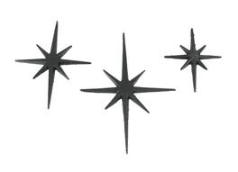 Zeckos - Set of 3 Cast Iron 8 Pointed Starburst Wall Hangings Mid Century Stars - Black