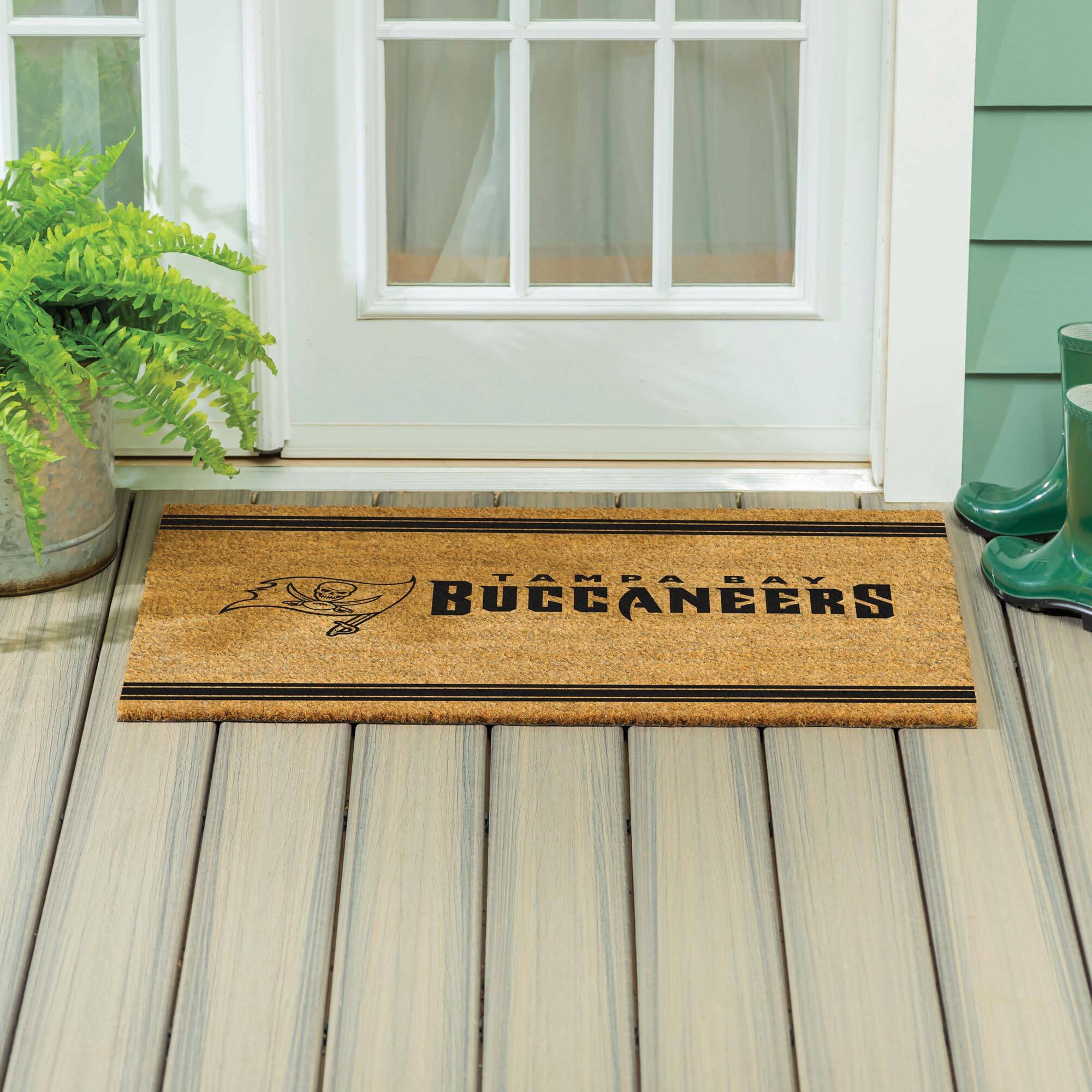 Alt View 3. Evergreen Enterprises - Tampa Bay Buccaneers 24" x 36" Outdoor Monochrome Team Logo Coir Mat - Brown.