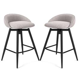 Gymax - 25'' Upholstered Bar Stools Set of 2 w/ Footrest Backrest & Metal Frame Gray - Gray, Black