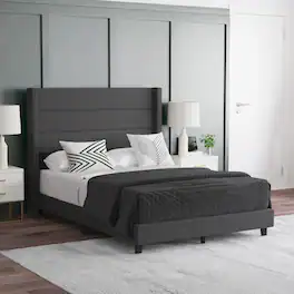 Emma + Oliver - Upholstered Platform Bed with Wingback Headboard - Charcoal