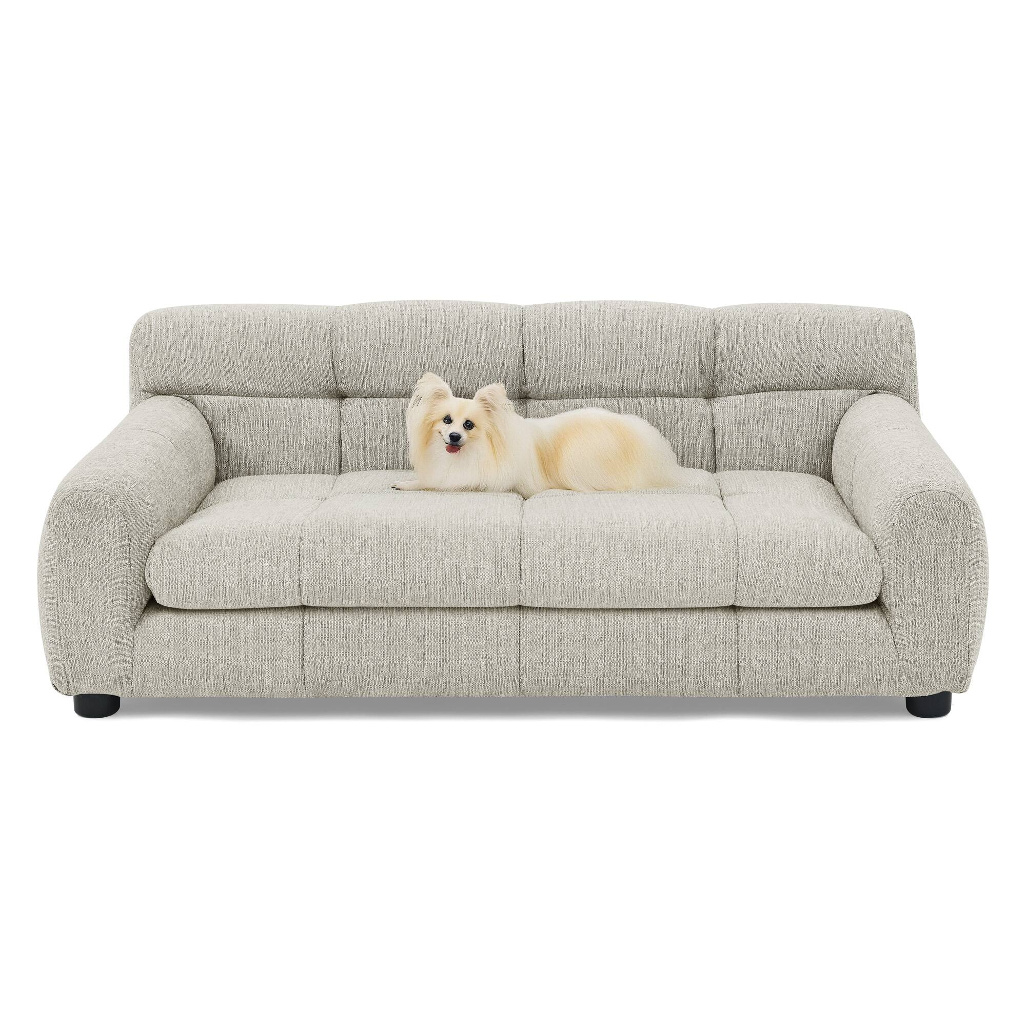 Angle. Runesay - Beige Rectangular Medium-Sized Soft Dogs Pet Sofa with Backrest and Armrests Suitable for Modern Home - Beige.