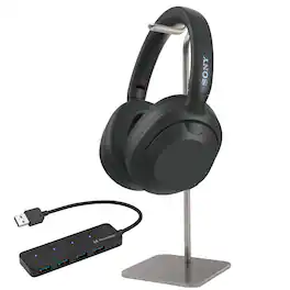 Sony - WHULT900N/B ULT Noise Cancelling Headphones with Headphone Stand and 4-Port USB 3Hub bundle - Black