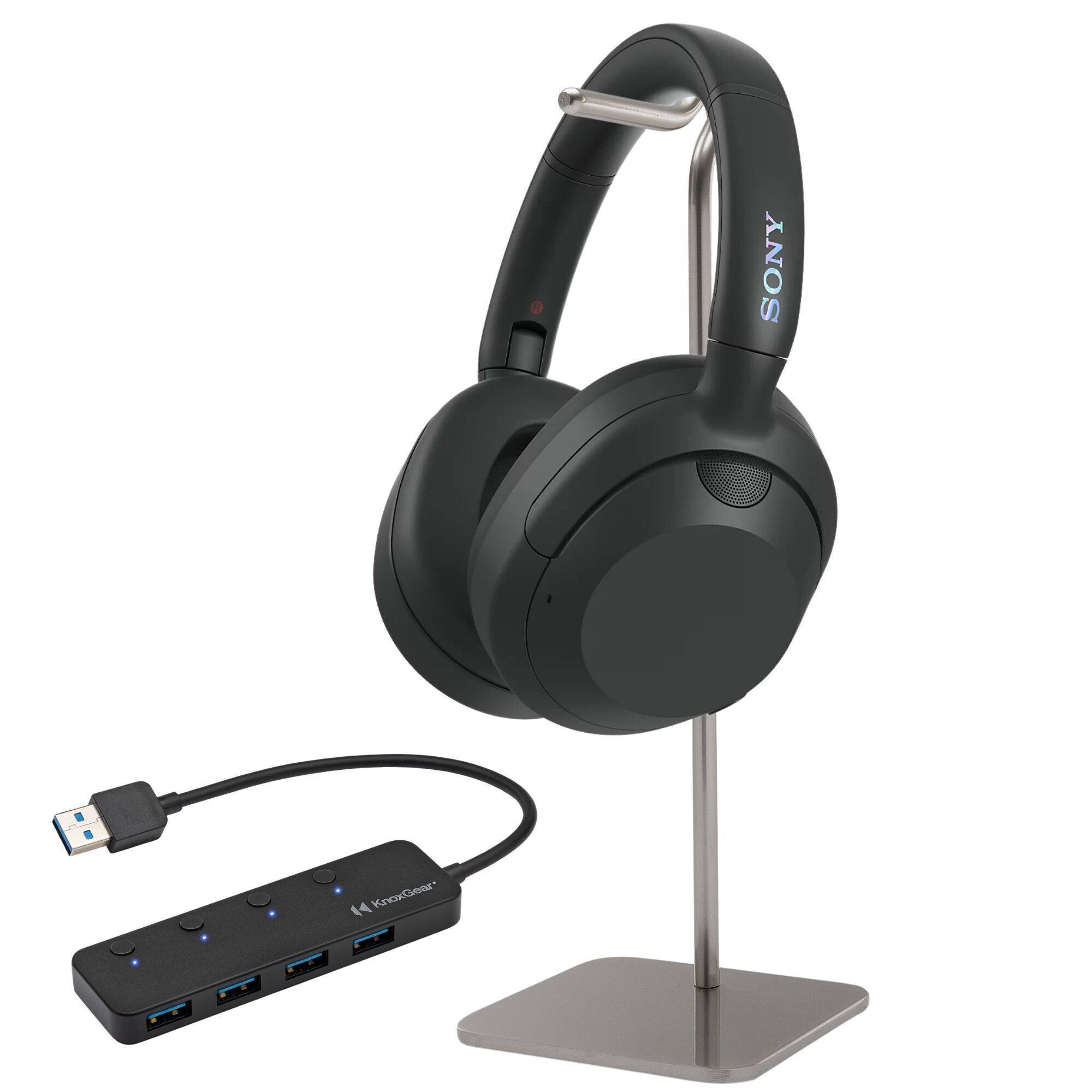 Sony - WHULT900N/B ULT Noise Cancelling Headphones with Headphone Stand and 4-Port USB 3Hub bundle - Black