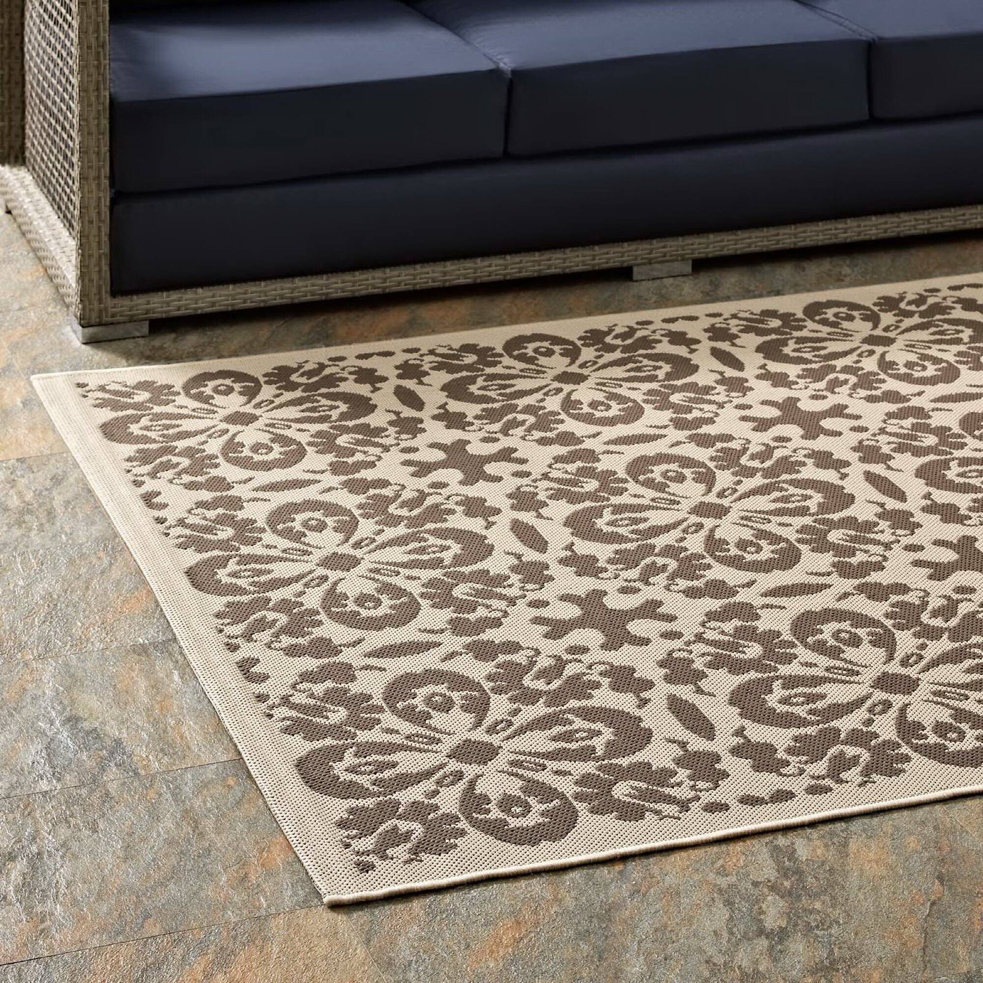 Back. Modway - Ariana Vintage Floral Trellis Indoor and Outdoor Area Rug - Light and Dark Beige.
