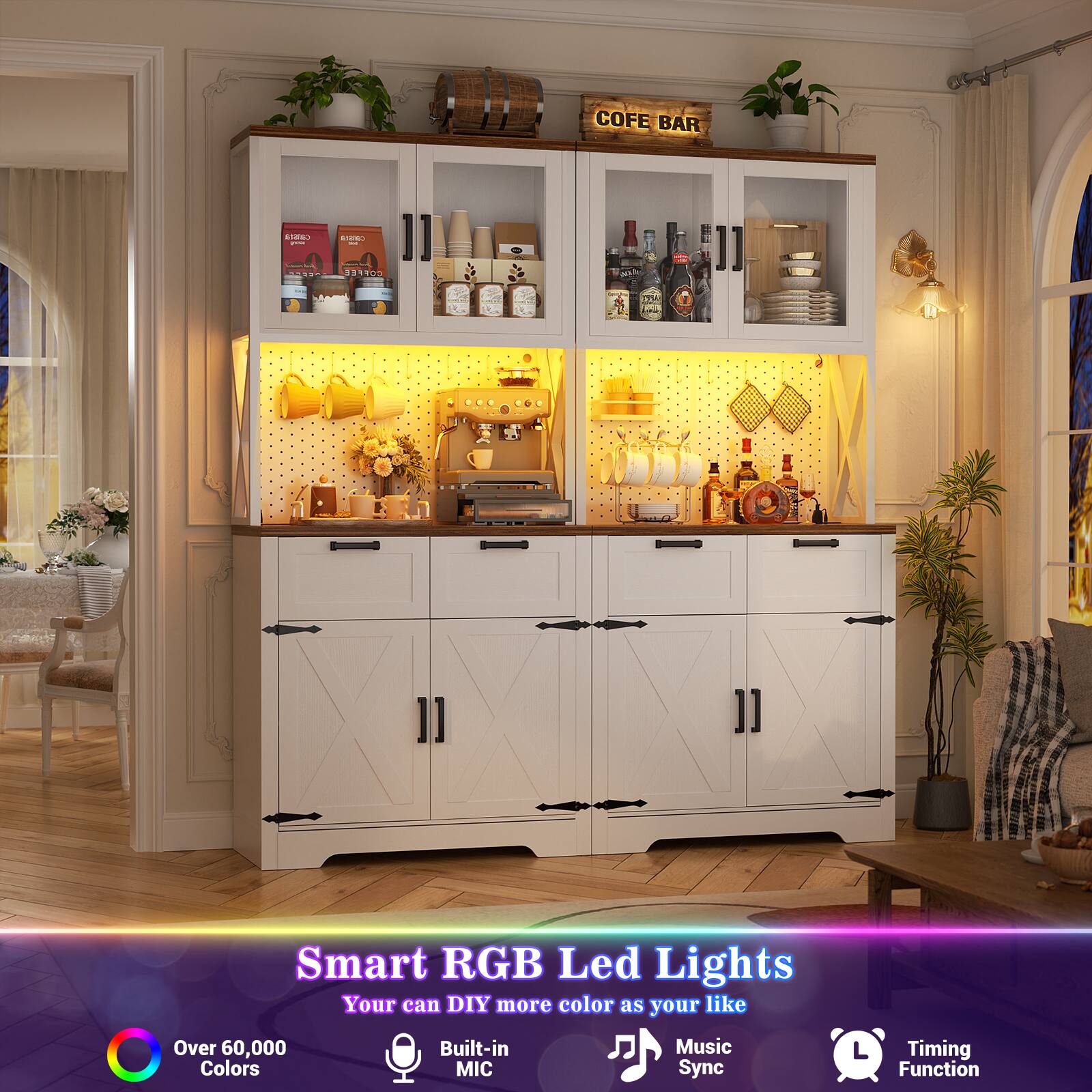 COFE BAR

Smart RGB Led Lights  
Your can DIY more color as your like  
Over 60,000 Built-in Music Q Timing Colors MIC Sync Function