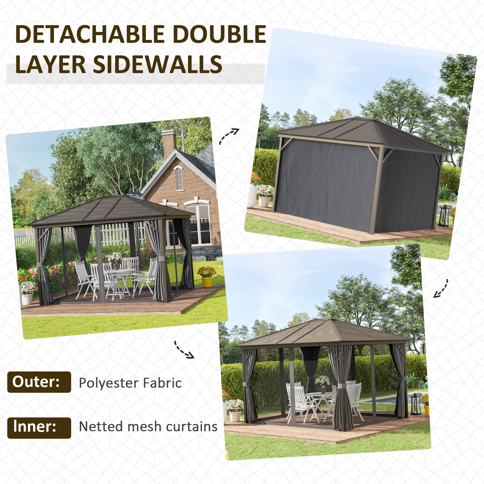 DETACHABLE DOUBLE LAYER SIDEWALLS

Outer: Polyester Fabric  
Inner: Netted mesh curtains