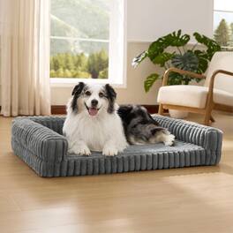 APRILSOUL - Waterproof Memory Foam Extra Large Pet Bed with Sides Non-Slip and Egg-Crate Washable Removable Corduroy Cover Grey - Gray