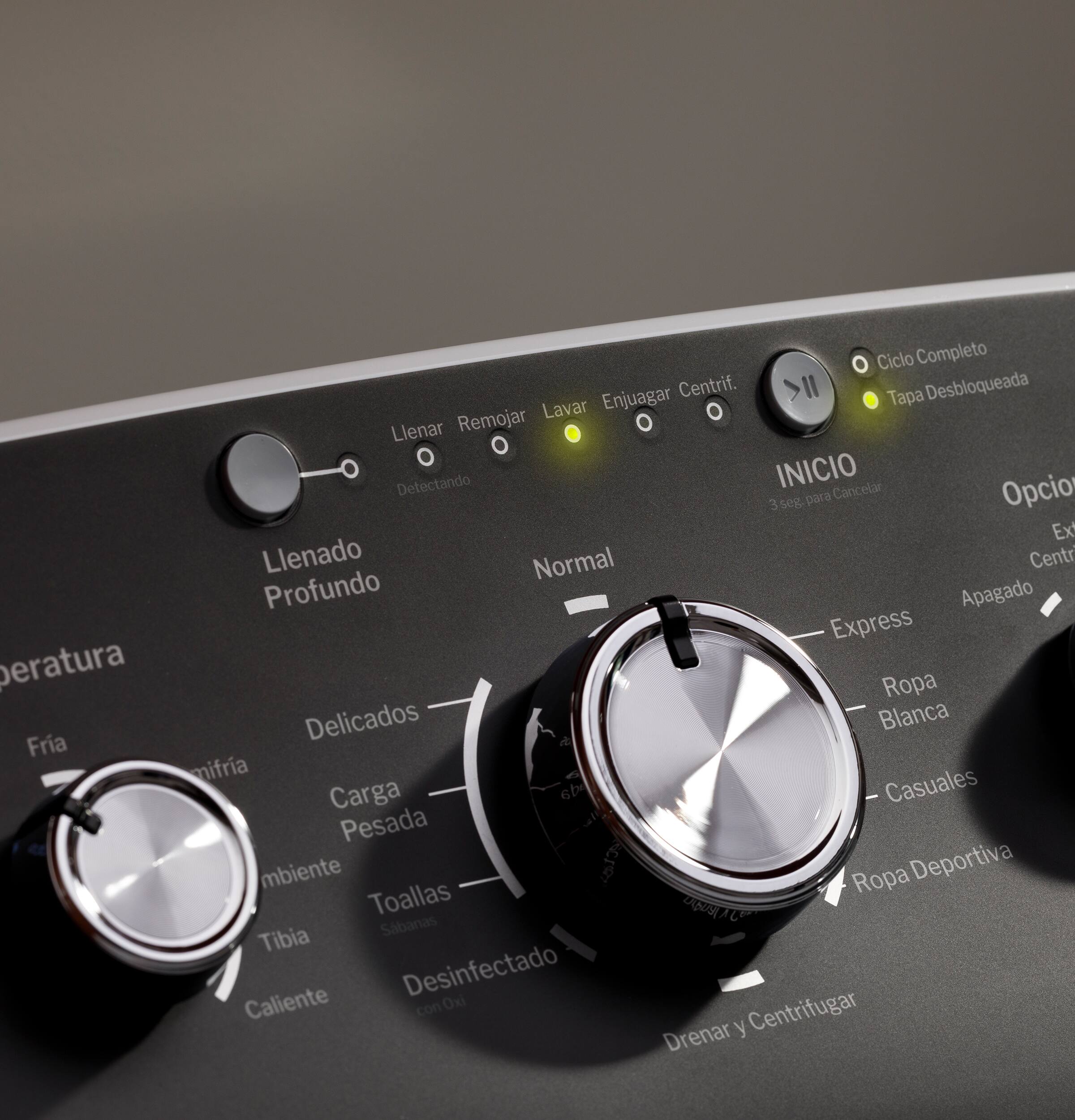 Alt View 24. GE - 4.5 Cu. Ft. High-Efficiency Top Load Washer with Spanish Control Panel - White with Matte Black.