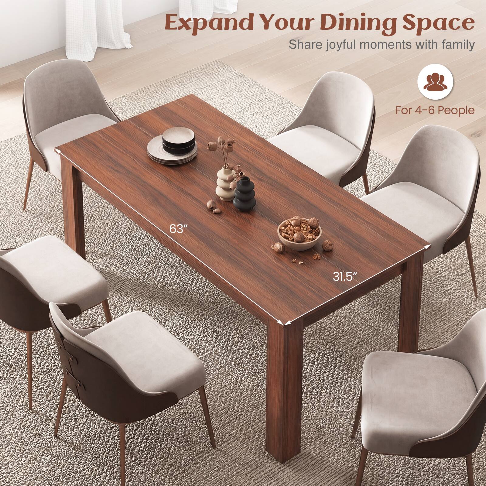 Expand Your Dining Space  
Share joyful moments with family  
For 4-6 People  
63"  
31.5"