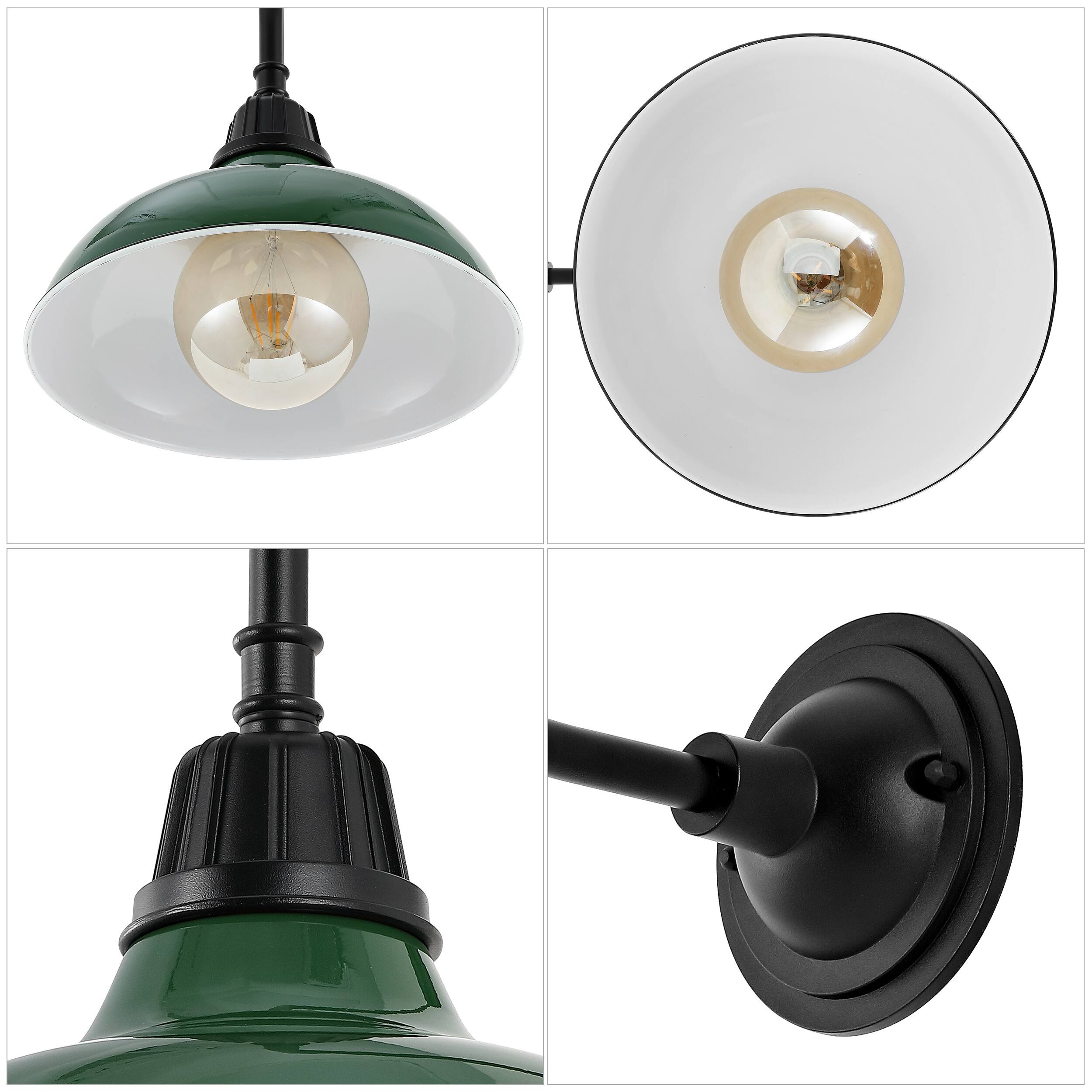 Alt View 4. Jonathan Y - Aurora 12.25" 1-Light Farmhouse Industrial Indoor/Outdoor Iron LED Gooseneck Arm Outdoor Sconce, Green - Green/Black.