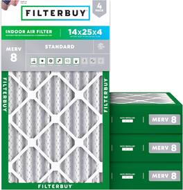 Filterbuy - 14x25x4 MERV 8 Dust & Allergy Defense, Electrostatic Pleated HVAC AC Furnace Air Filters Replacement (4-Pack) - Silver