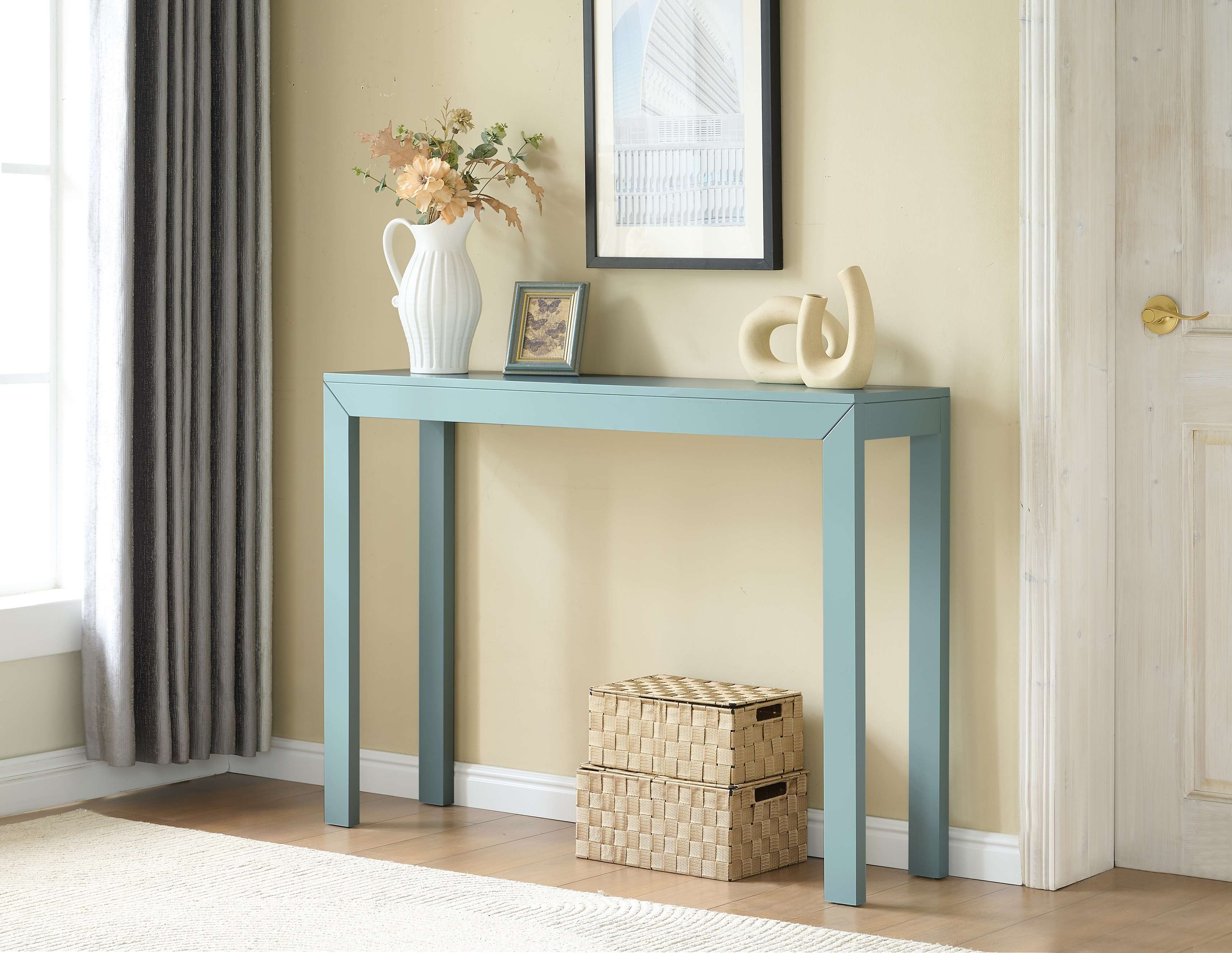 Angle. Kings Brand Furniture - Kings Brand Furniture Russel Long Console Table - Minimalist and Slim Entryway Table for Decorative Displays, Sofa Table - Teal.