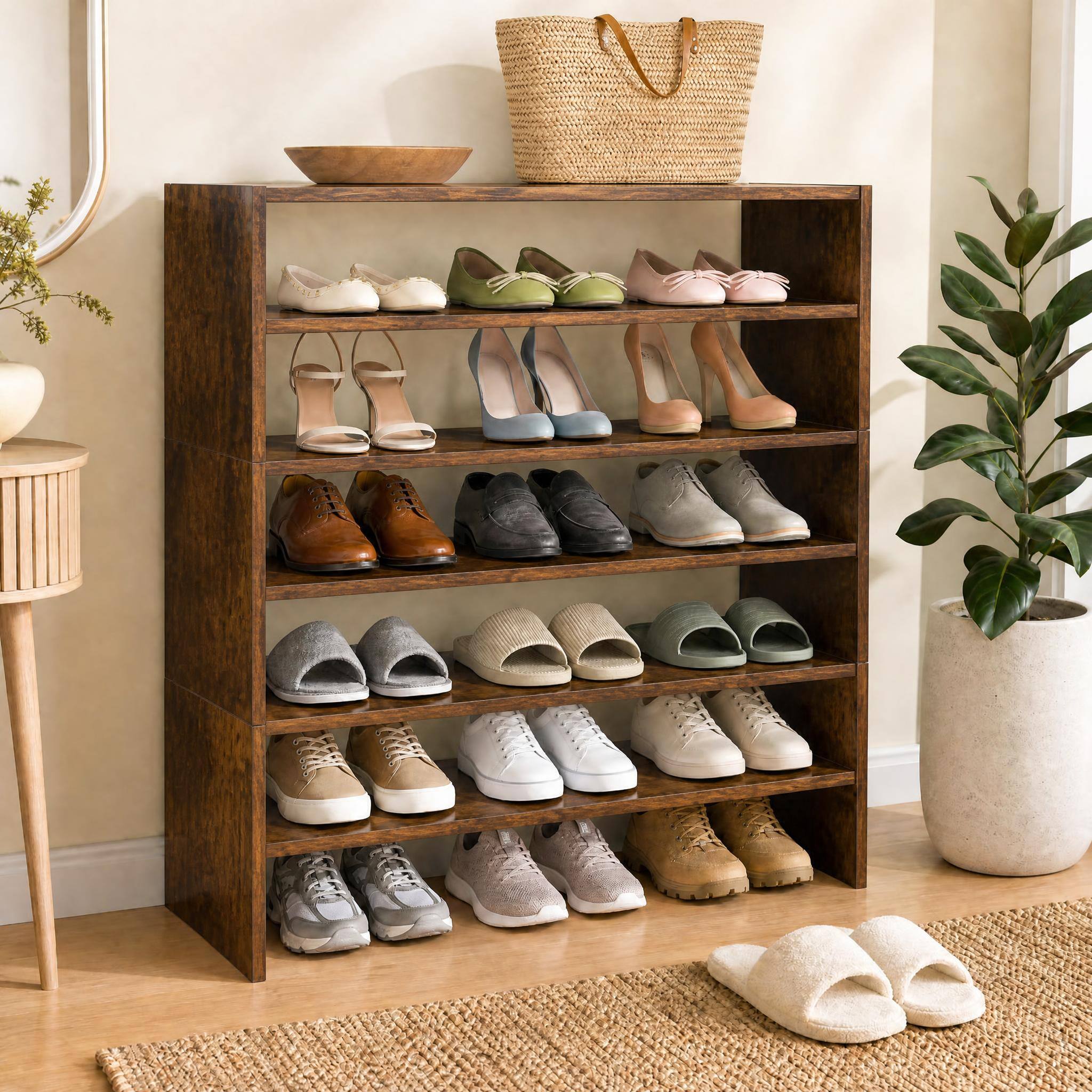 Alt View 1. Costway - Costway 6 PCS Stackable Shoe Rack 31-Inch Horizontal Organizer 2-tier StorageShelf - Rustic Brown.