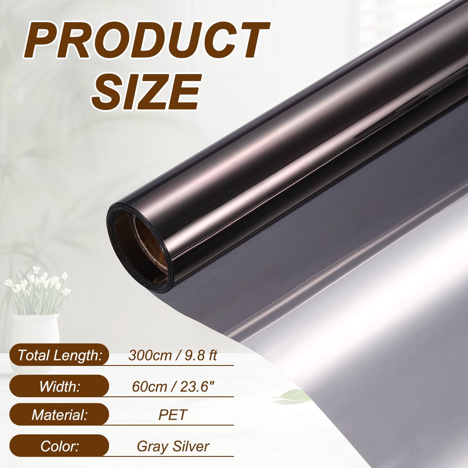 PRODUCT SIZE

Total Length: 300cm / 9.8 ft  
Width: 60cm / 23.6"  
Material: PET  
Color: Gray Silver
