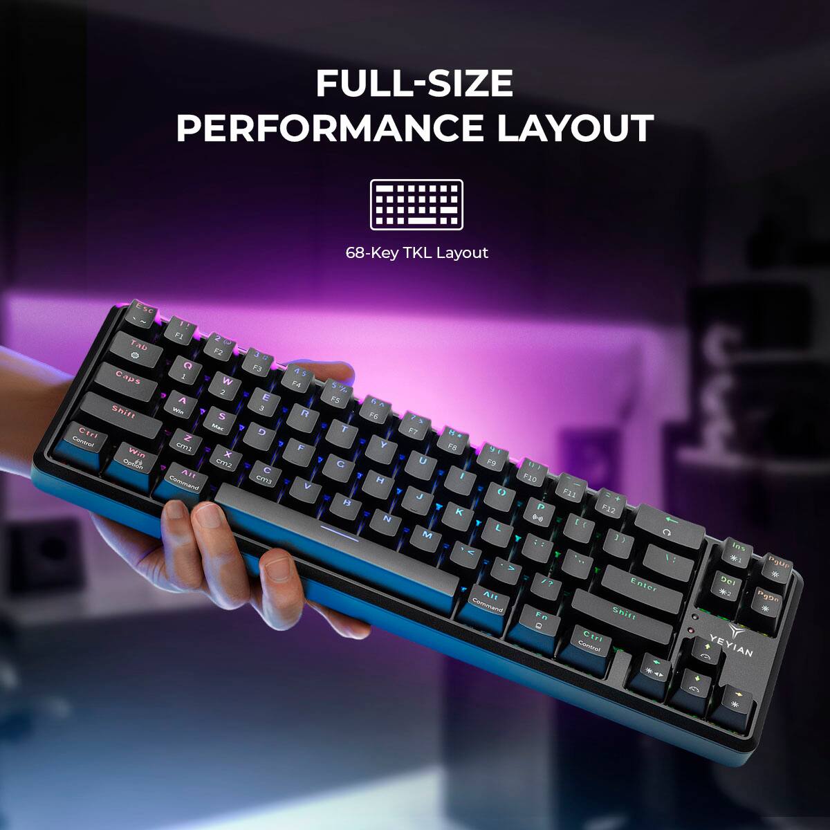 FULL-SIZE PERFORMANCE LAYOUT  
68-Key TKL Layout  
Caps Shift  
Ctrl  
Win  
C  
E  
F1  
F2  
F3  
F4  
F5  
F6  
F7  
F8  
F9  
F10  
F11  
F12  
Shift  
Ctrl  
Command  
PgDr  
PgUp  
Enter