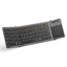 Luckbyte - Full-Size Wireless Foldable Keyboard with Large Touchpad - Portable Bluetooth Travel Keyboard for iOS, Android, Windows - Black