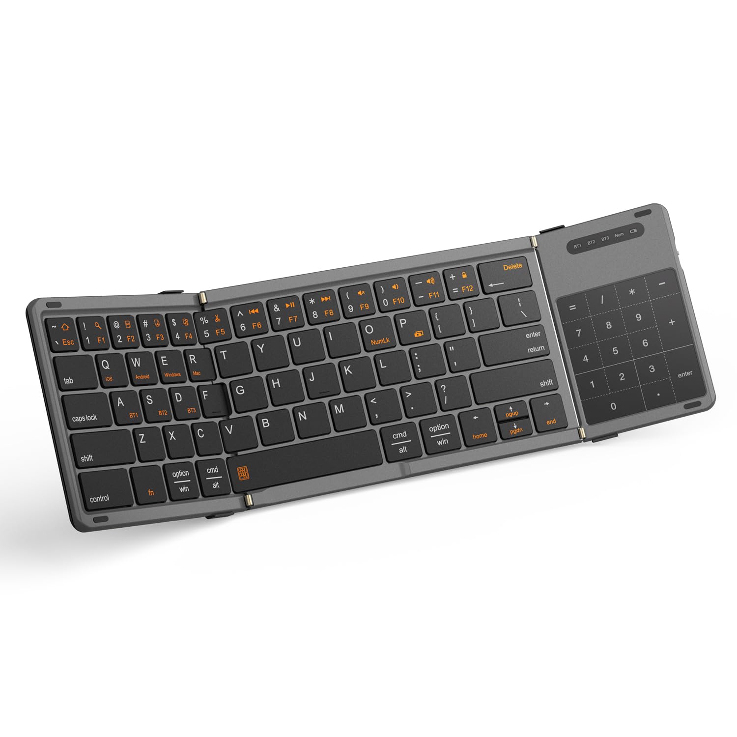 Luckbyte - Full-Size Wireless Foldable Keyboard with Large Touchpad - Portable Bluetooth Travel Keyboard for iOS, Android, Windows - Black