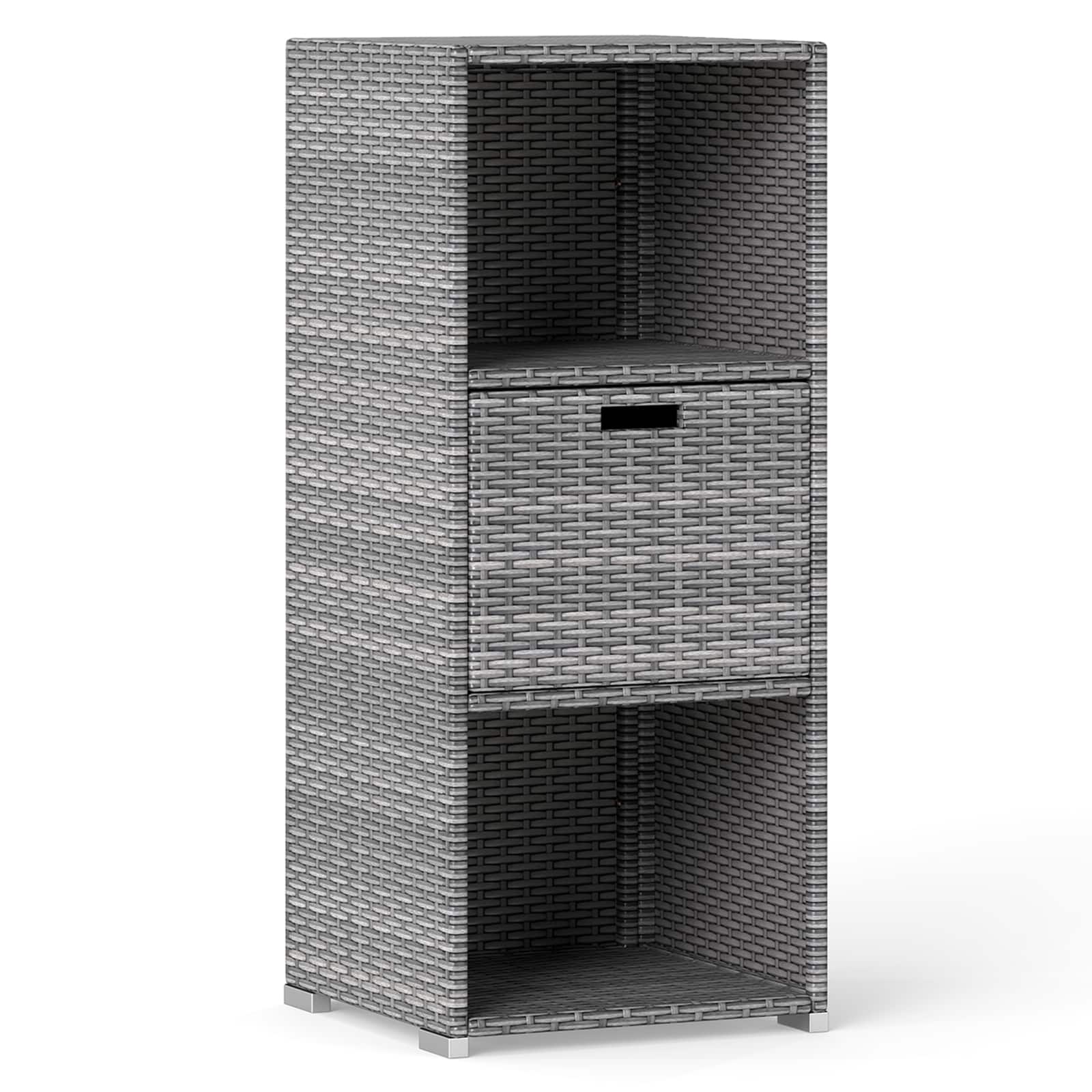 Costway - Outdoor Storage Cabinet with Storage Shelves Drawer and Rolling Wheels for Porch - Gray