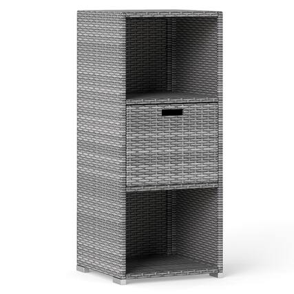 Front. Costway - Costway Outdoor Storage Cabinet with Storage Shelves Drawer and Rolling Wheels for Porch - Gray.