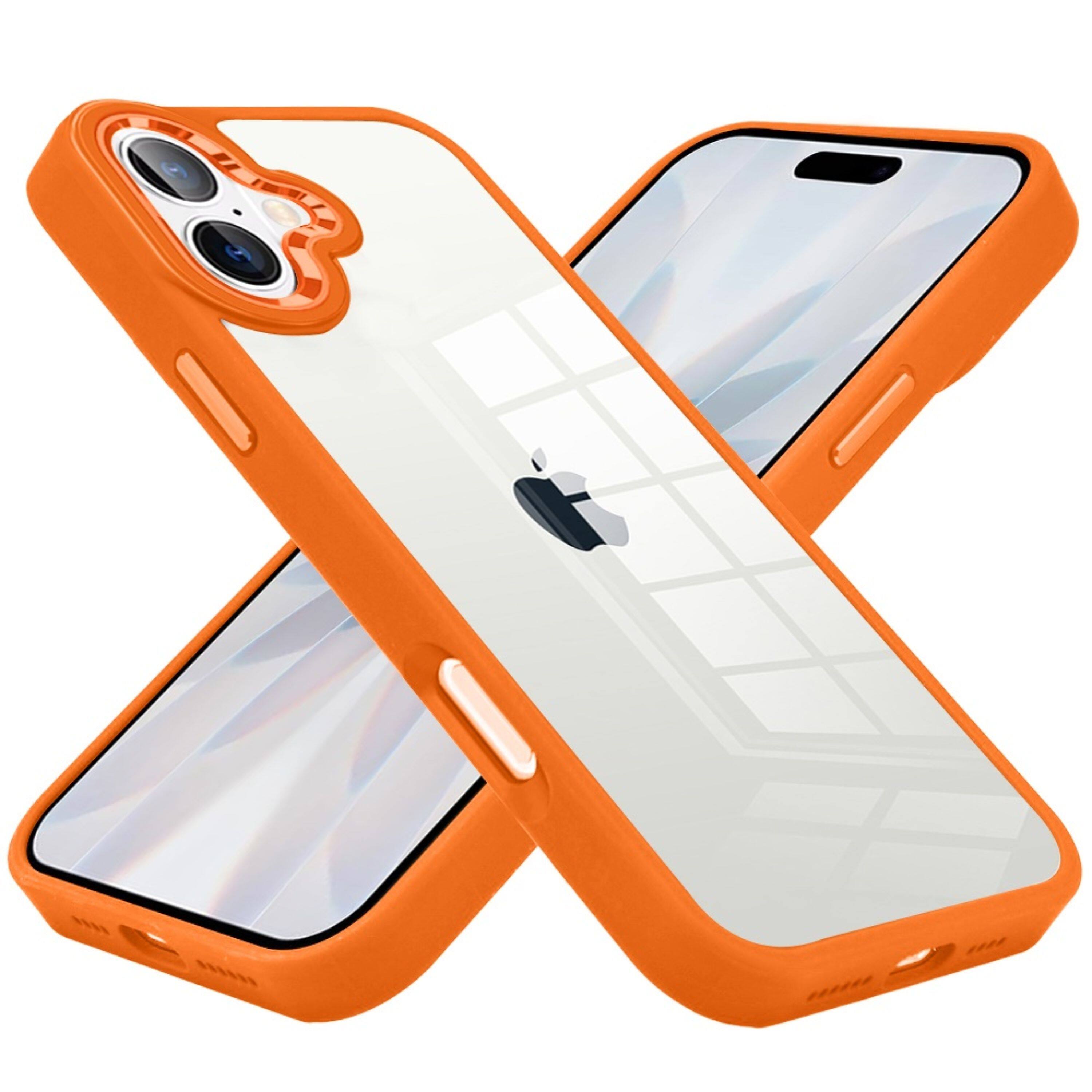 Angle. Kitcheniva - Metallic Buttons Acrylic Translucent Plus Tempered Glass For iPhone 17 Cosmic Orange - Cosmic Orange.