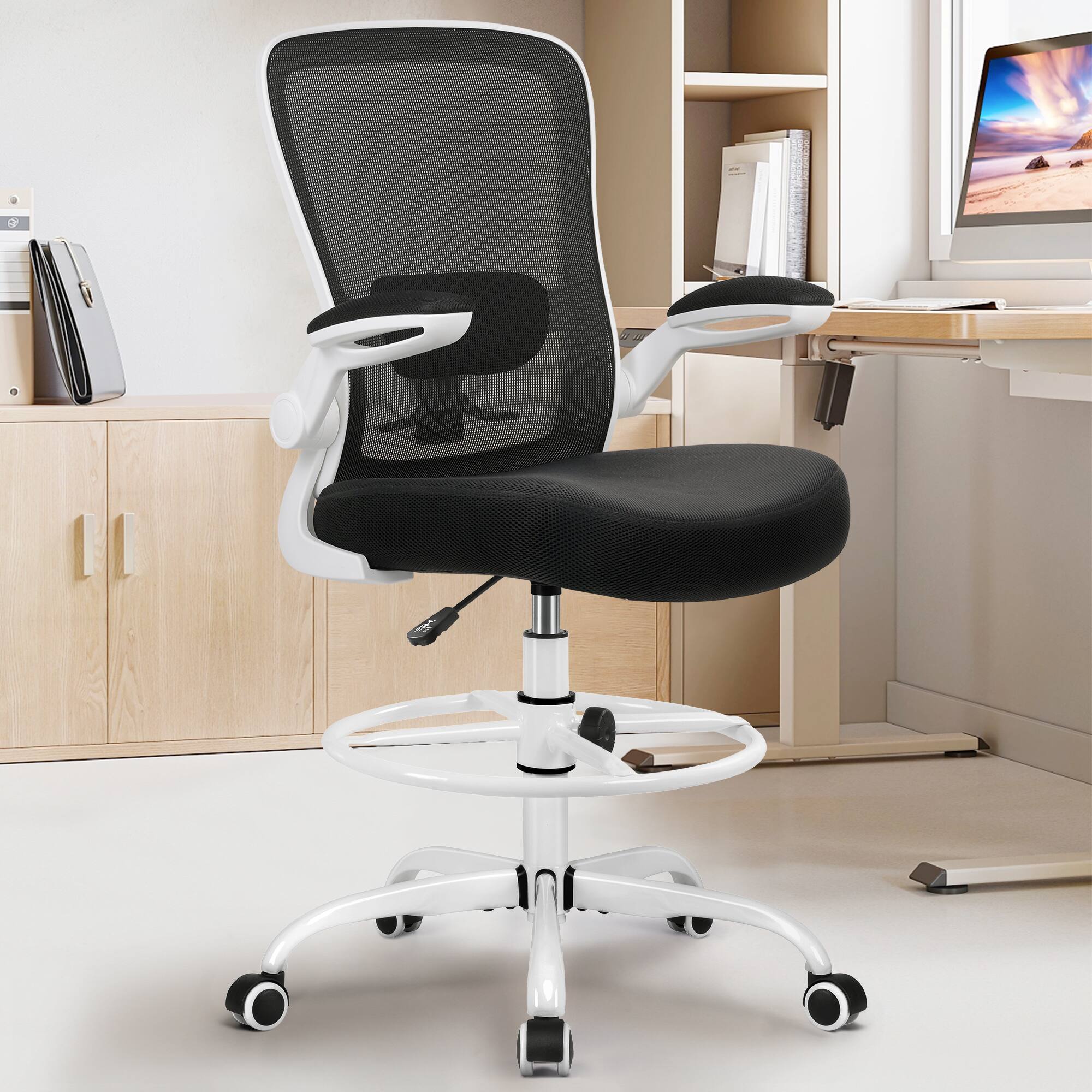 Alt View 3. KERDOM - High Back Drafting Chair Ergonomic Tall Office Chair With Lumbar Support Breathable Mesh Painting Chair, Flip-up Armrest - White.