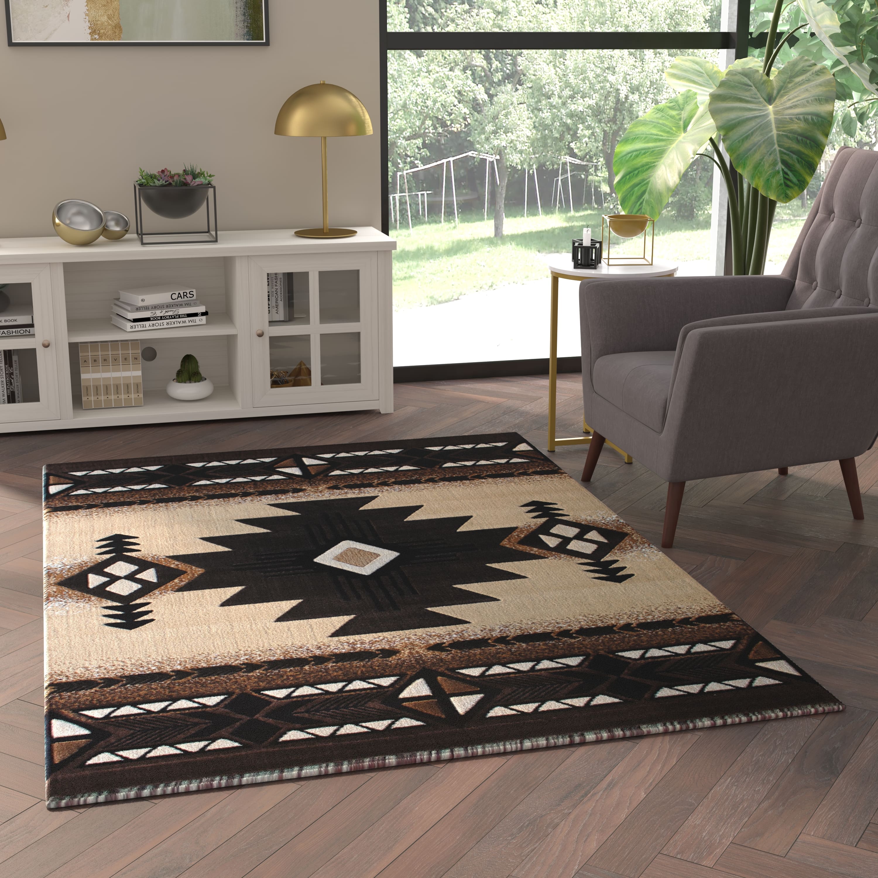Photos - Area Rug Emma + Oliver - Santa Fe Olefin Accent Rug with Complementary Southwestern Pattern and Jute Backing - Brown 840196368658