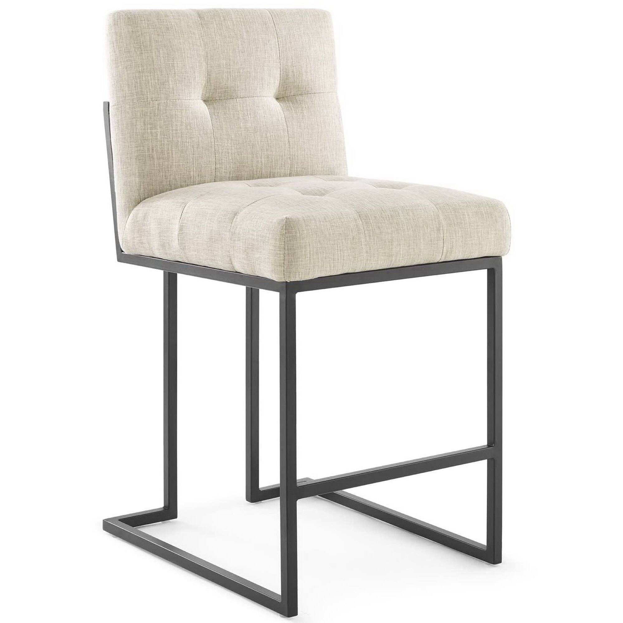 Angle. Modway - Privy Black Stainless Steel Upholstered Fabric Counter Stool Set of 2 by Modway - Oatmeal.