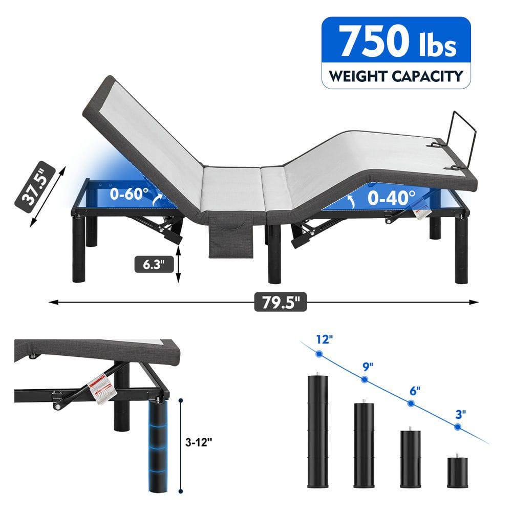 750 lbs WEIGHT CAPACITY

37.5" (width)
6.3" (height)
79.5" (length)

0-60° (angle)
0-40° (angle)

12" (adjustable height)
9" (adjustable height)
6" (adjustable height)
3" (adjustable height)

3-12" (adjustable height)