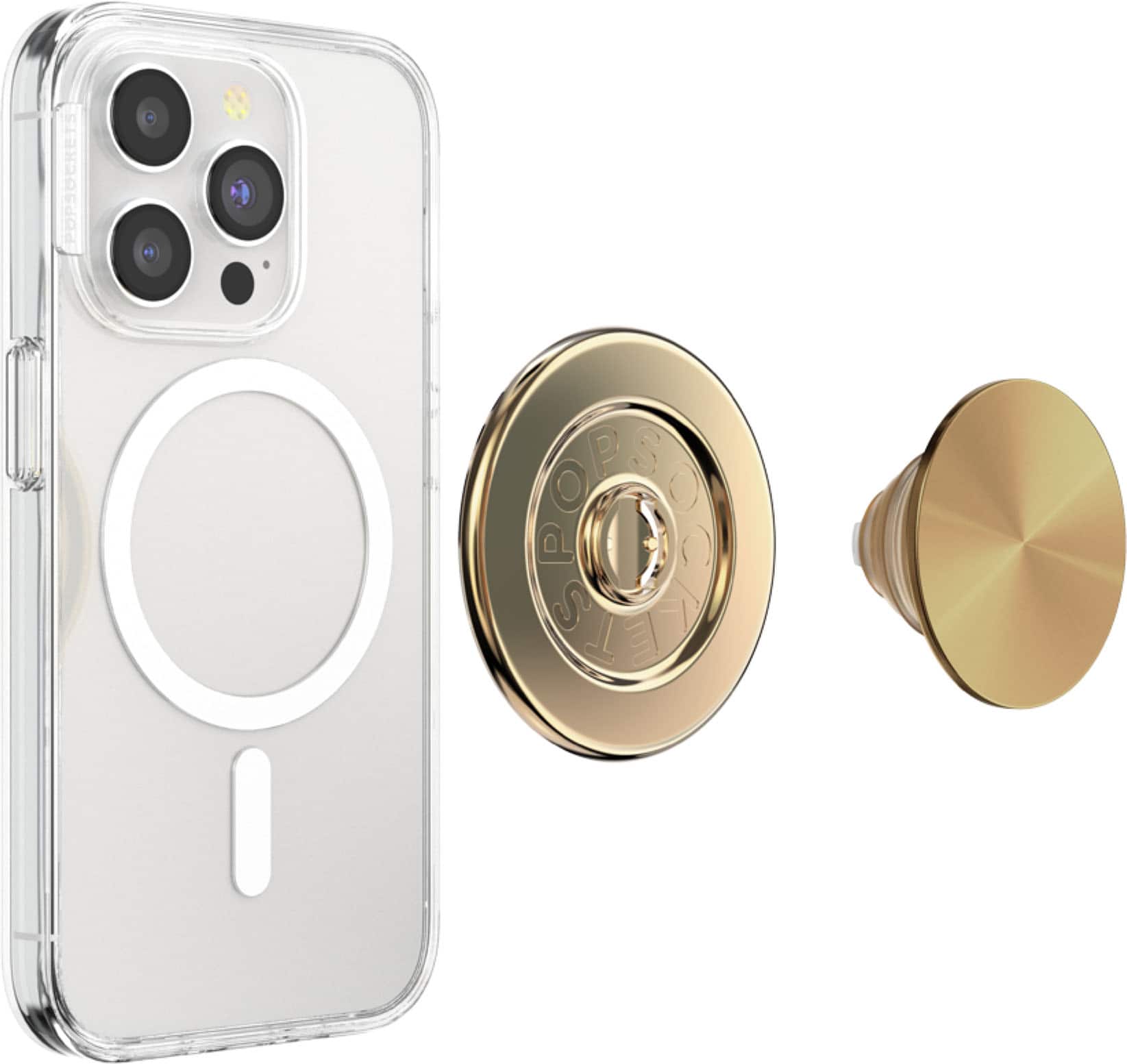 Back. PopSockets - MagSafe PopGrip Universal Magnetic Grip & Stand with Adapter Ring for Cell Phones - Alum Radial Gold.