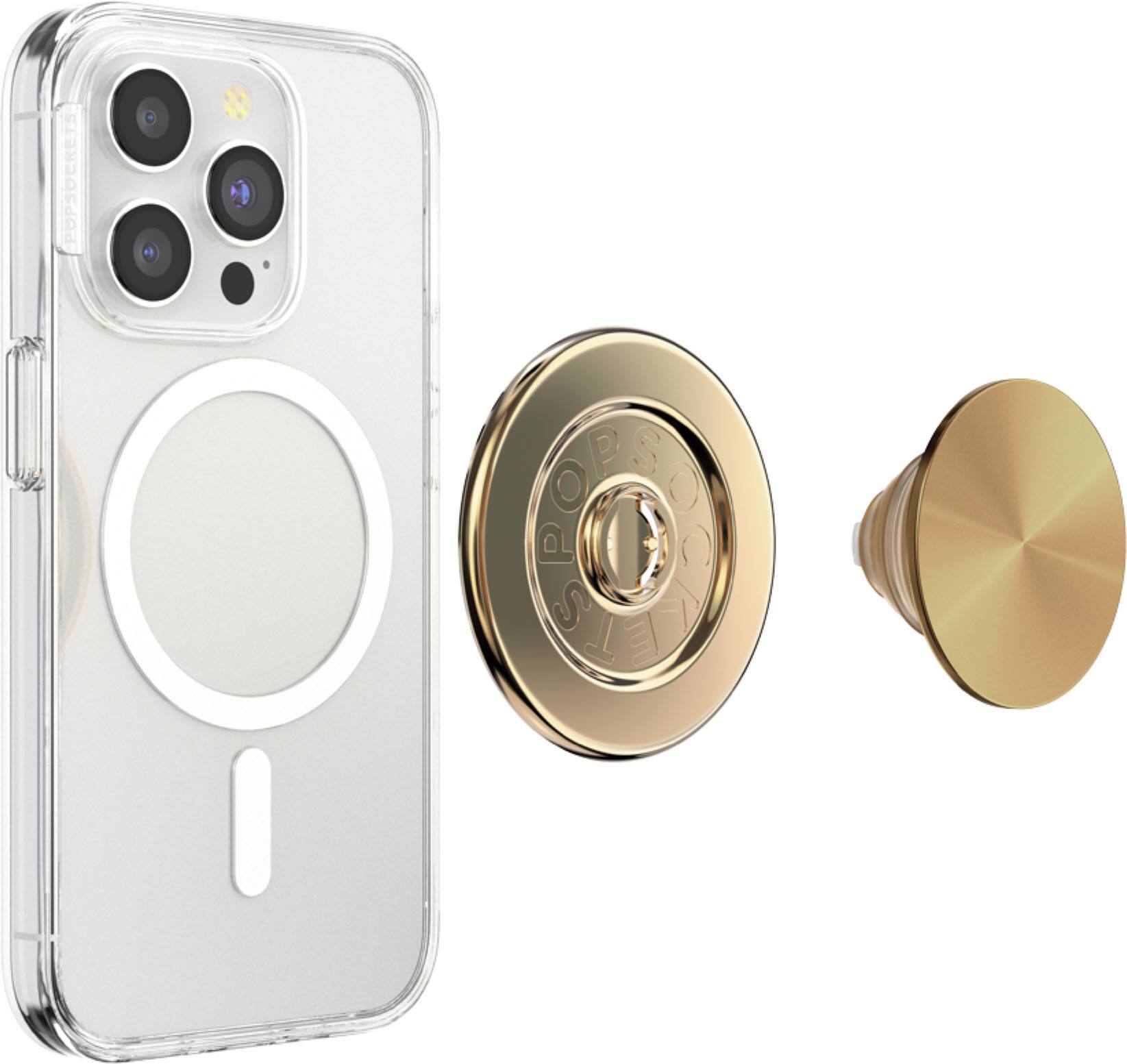 Back. PopSockets - MagSafe PopGrip Universal Magnetic Grip & Stand with Adapter Ring for Cell Phones - Alum Radial Gold.